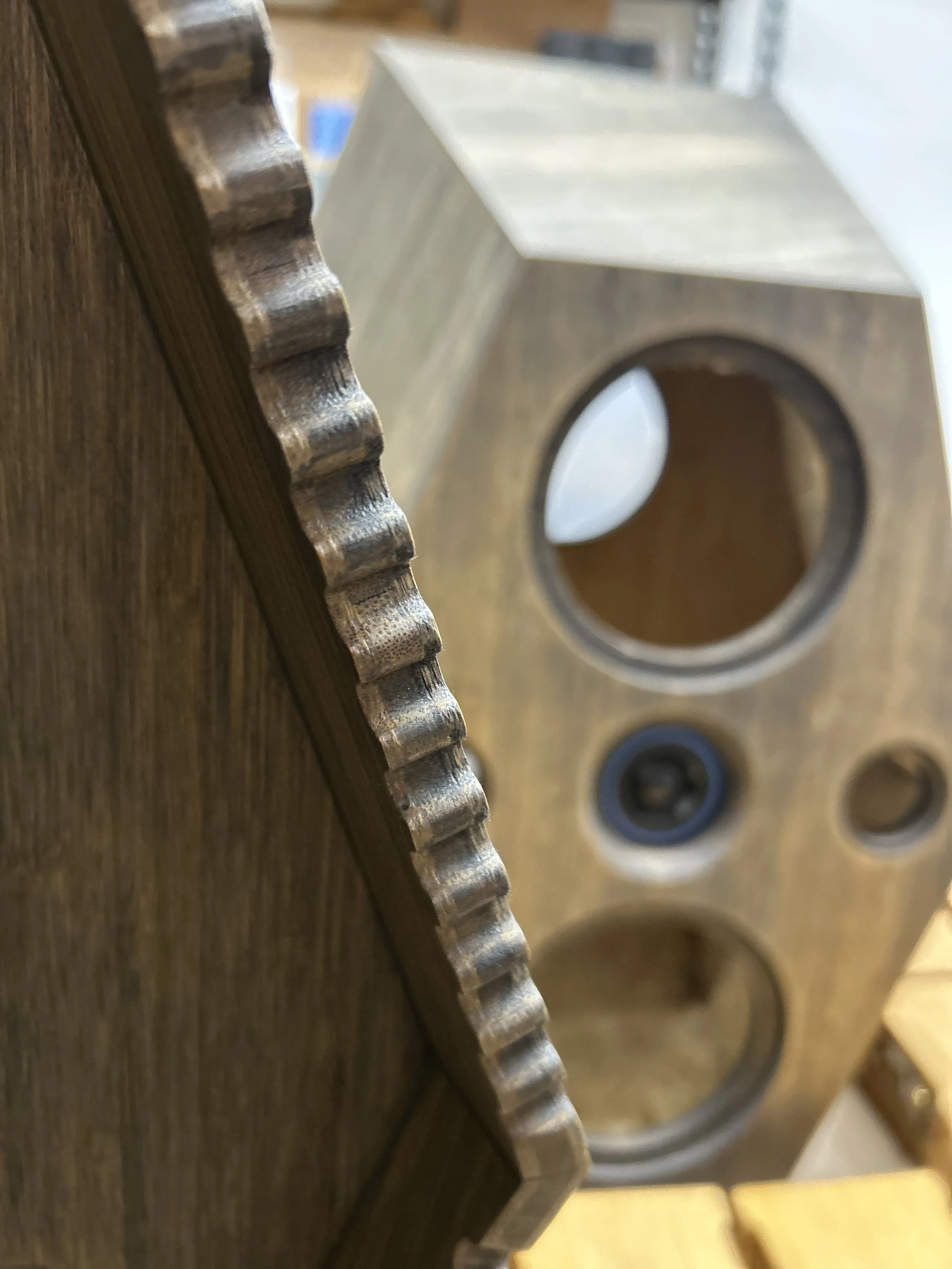 
Waffled edges for exterior cabinet sound dispersion.