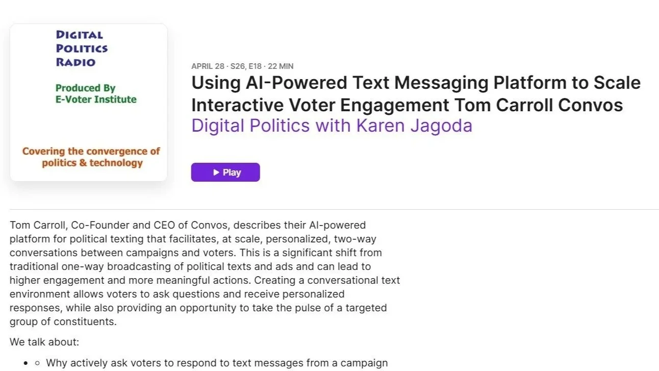 Convos Featured on the Digital Politics with Karen Jagoda Podcast