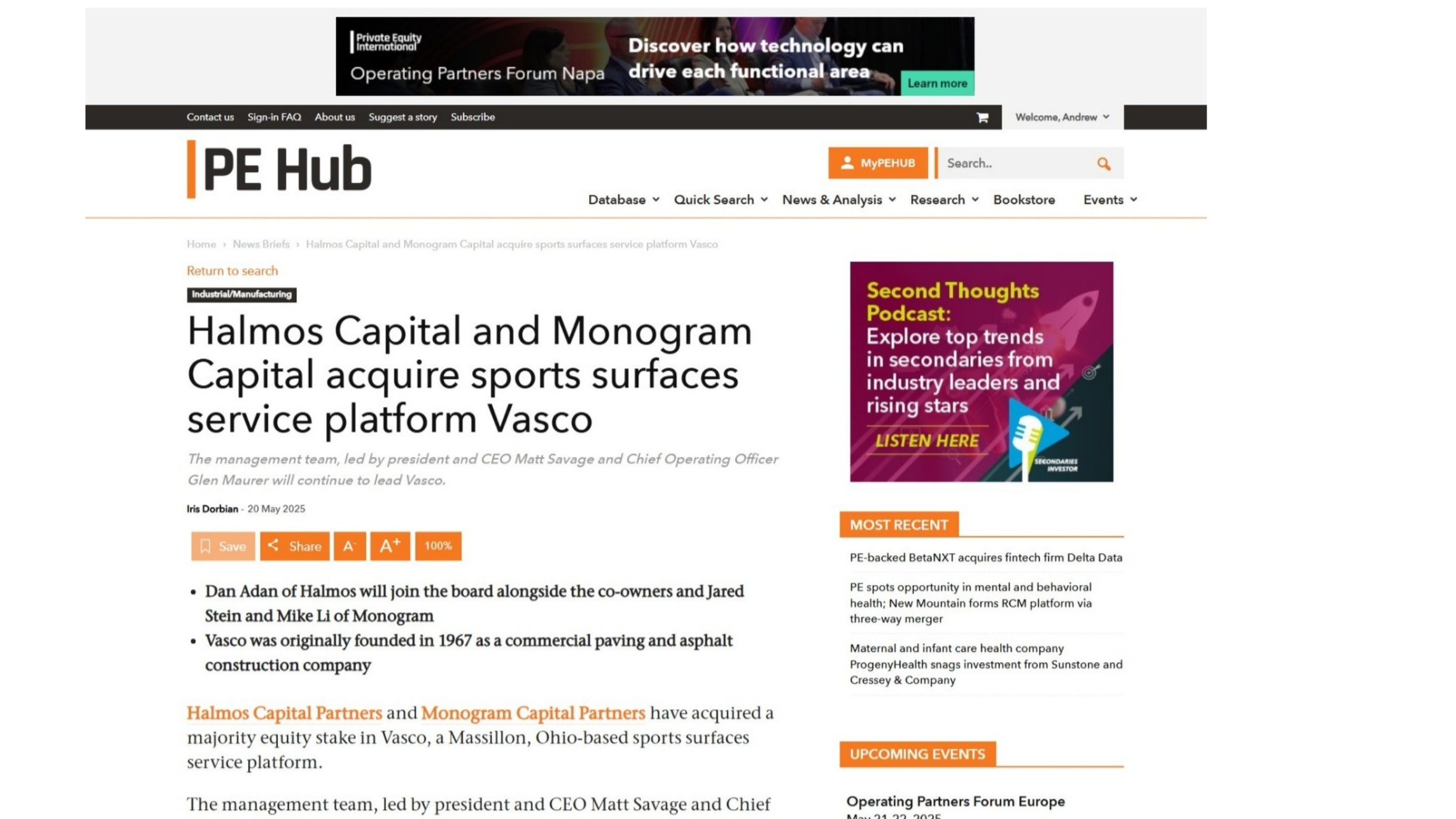 Halmos Capital Featured in PE Hub