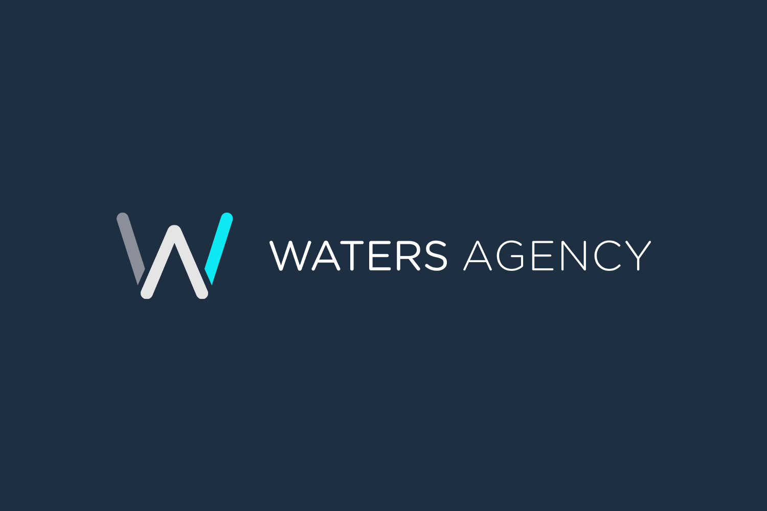 Waters Agency logo with a stylized W in grey and cyan, and the text 'WATERS AGENCY' in white on a dark background.