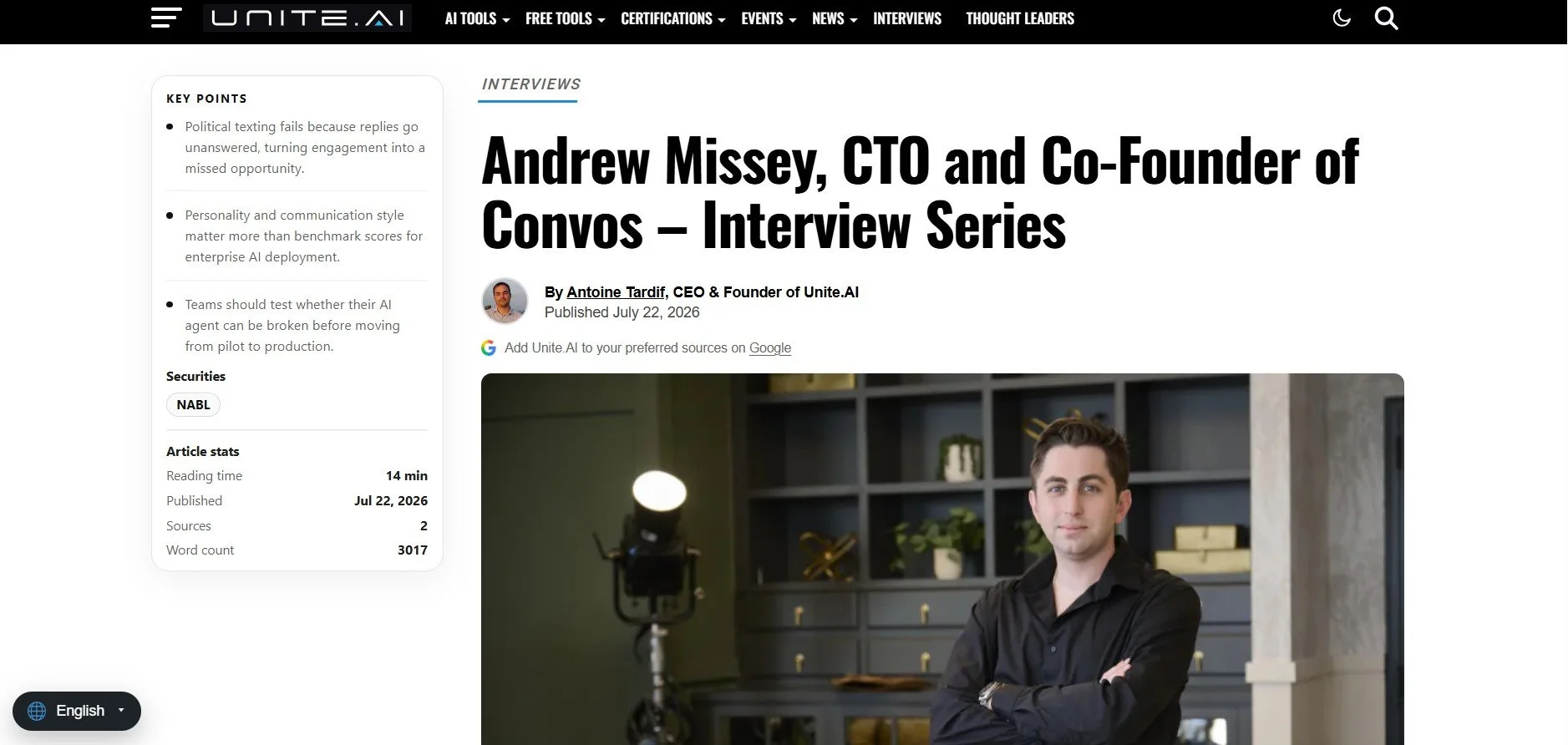 Convos Featured in Unite.AI