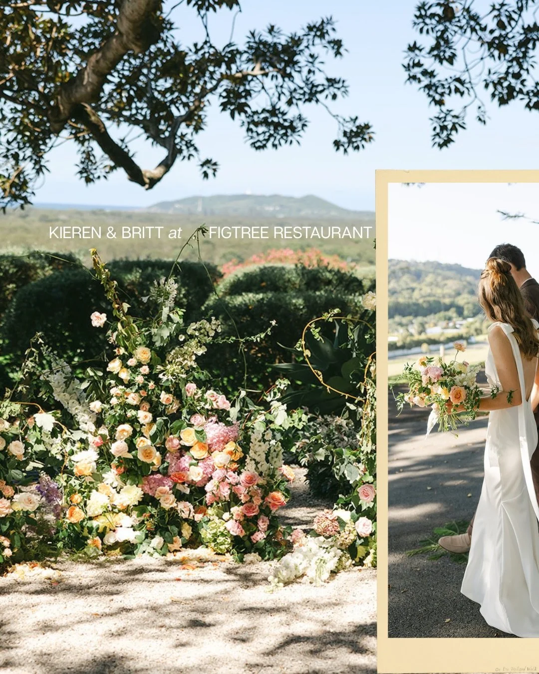 KIEREN &amp; BRITT at FIGTREE RESTAURANT 
Fun garden party florals featuring a lush rambling garden for the alter and soft spring vase style arrangements along the reception tables.

VENDORS
@figtreerestaurant 
@beckrocchiphotography 
@oakland.films 