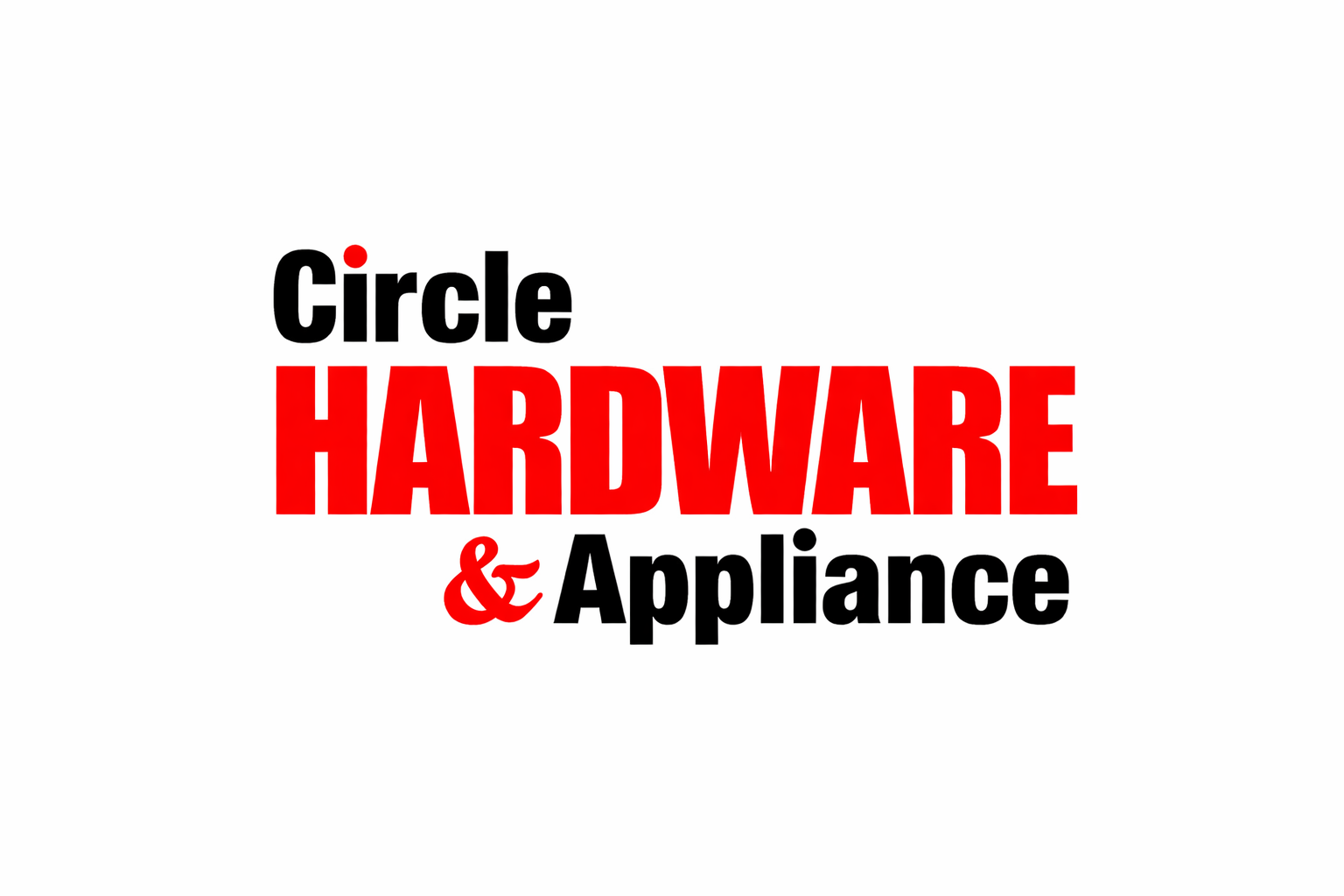 Text on black background displaying the words 'Circle Hardware & Appliance' with 'Hardware' in bold red font, 'Circle' in white, and '&' in red.