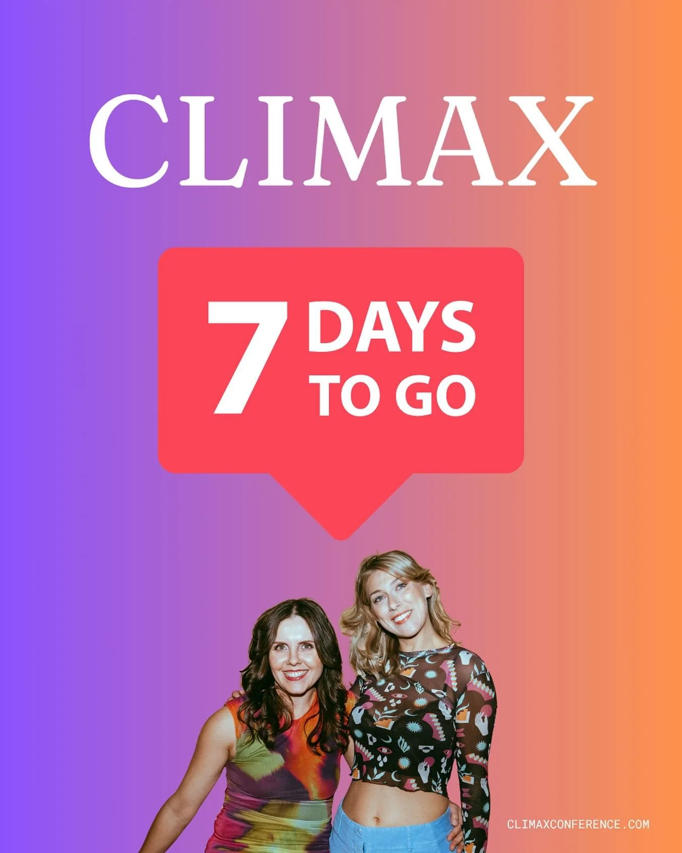✨ 7 DAYS TO CLIMAX ✨

We can hardly believe it - after over a year of planning, dreaming &amp; pouring our hearts into every detail, CLIMAX Conference is almost here!

As co-founders, we created this event with one purpose: to celebrate s3xual wellne