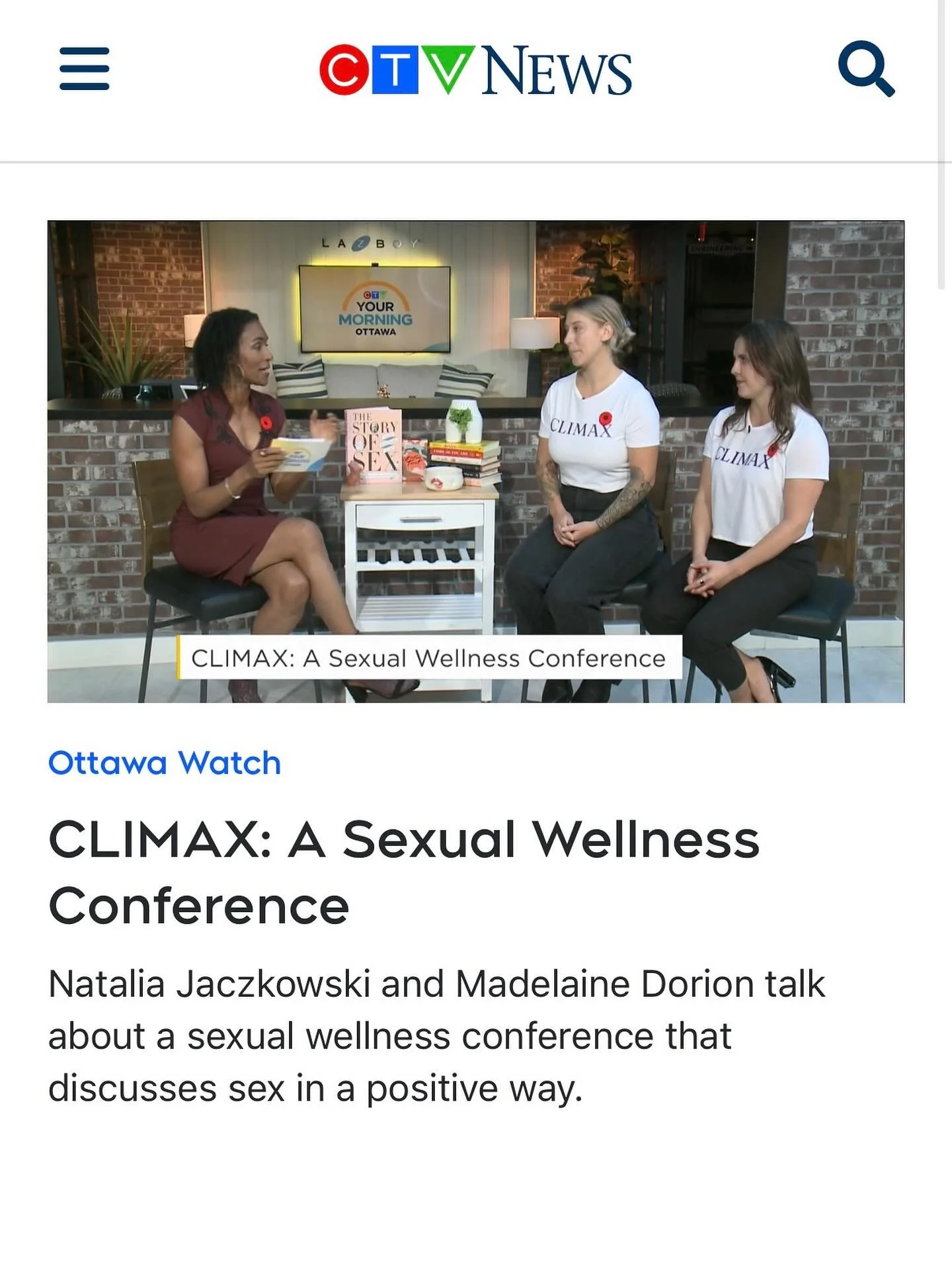 🎥 We were on CTV Morning Live today talking all things CLIMAX Conference - and how Ottawa is leading the way in recognizing s3xual wellness as a key part of overall wellbeing 💫

CLIMAX happens this Saturday! Don&rsquo;t miss your chance to be part 