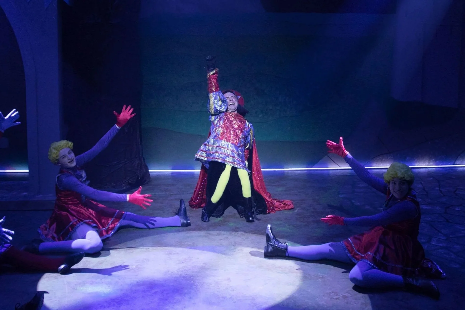 Sarah as a Duloc Dancer and the cast of Shrek at Seacoast Repertory Theatre in Portsmouth, NH