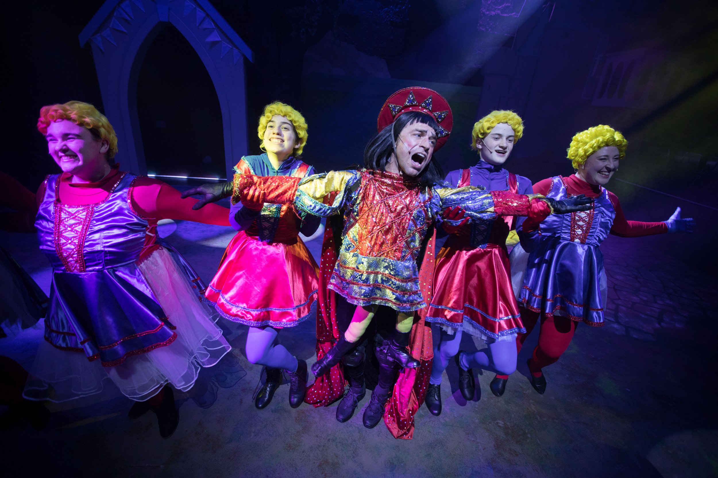 Sarah as a Duloc Dancer and the cast of Shrek at Seacoast Repertory Theatre in Portsmouth, NH