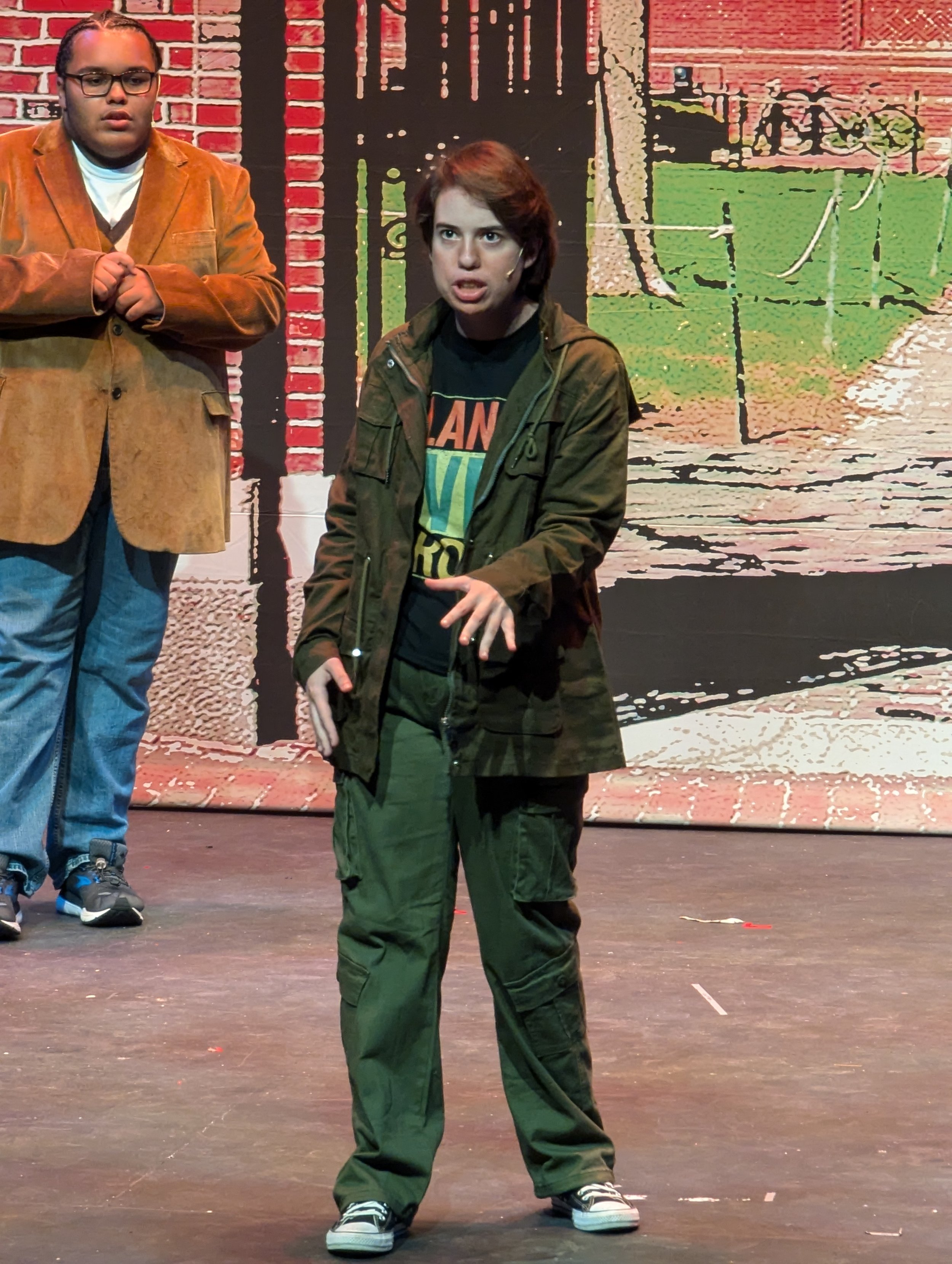 Sarah as Enid Hoops and the cast of Legally Blonde at The Umbrella Arts Center in Concord, MA