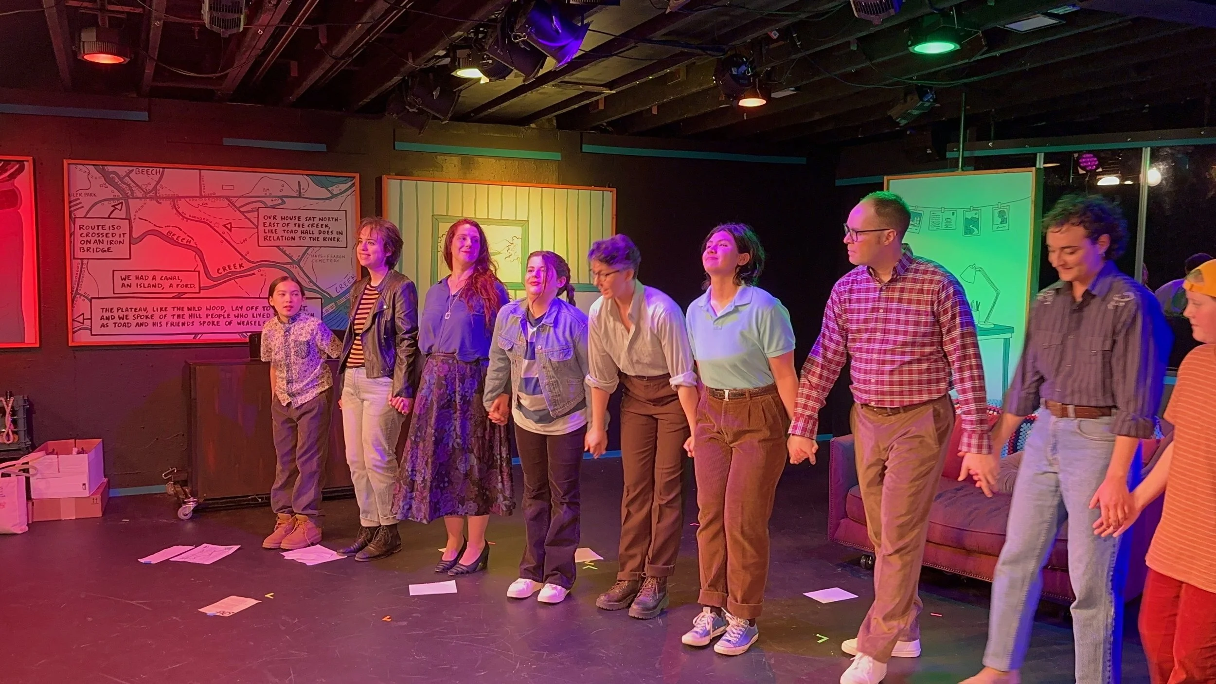 Sarah as Joan and the cast of Fun Home at Burlington Players in Burlington, MA