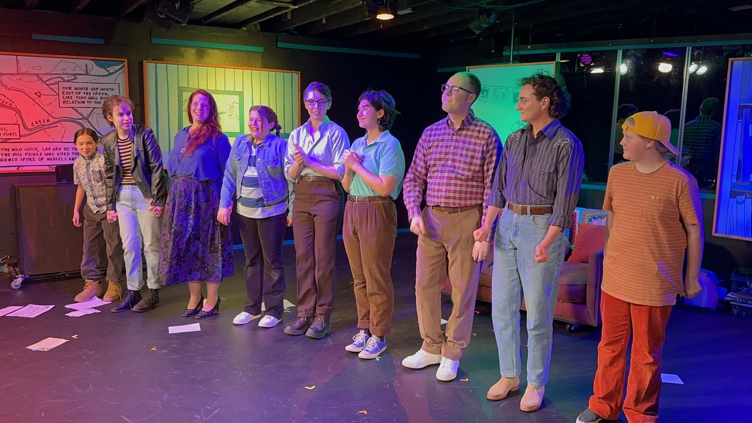 Sarah as Joan and the cast of Fun Home at Burlington Players in Burlington, MA