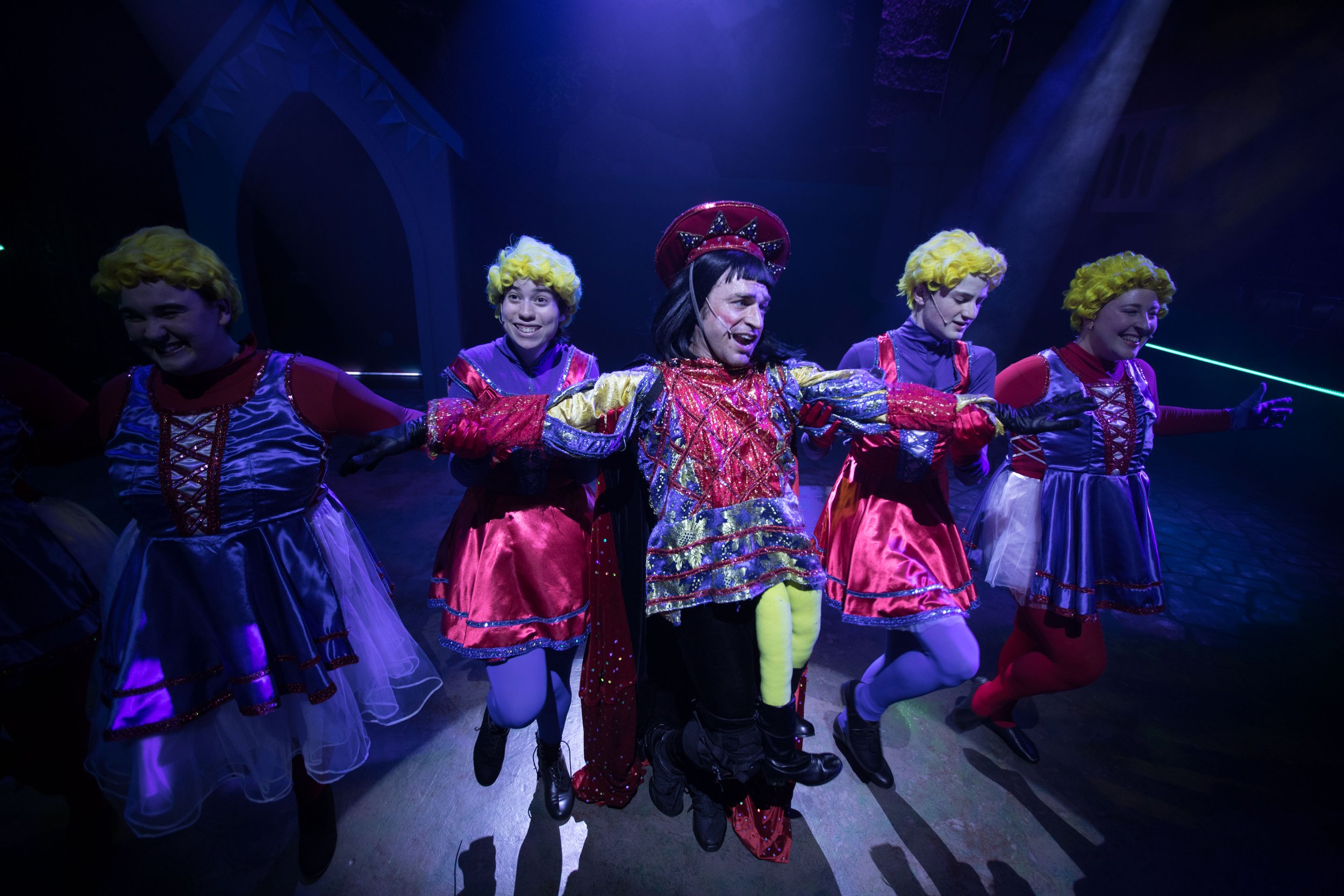 Sarah as a Duloc Dancer and the cast of Shrek at Seacoast Repertory Theatre in Portsmouth, NH