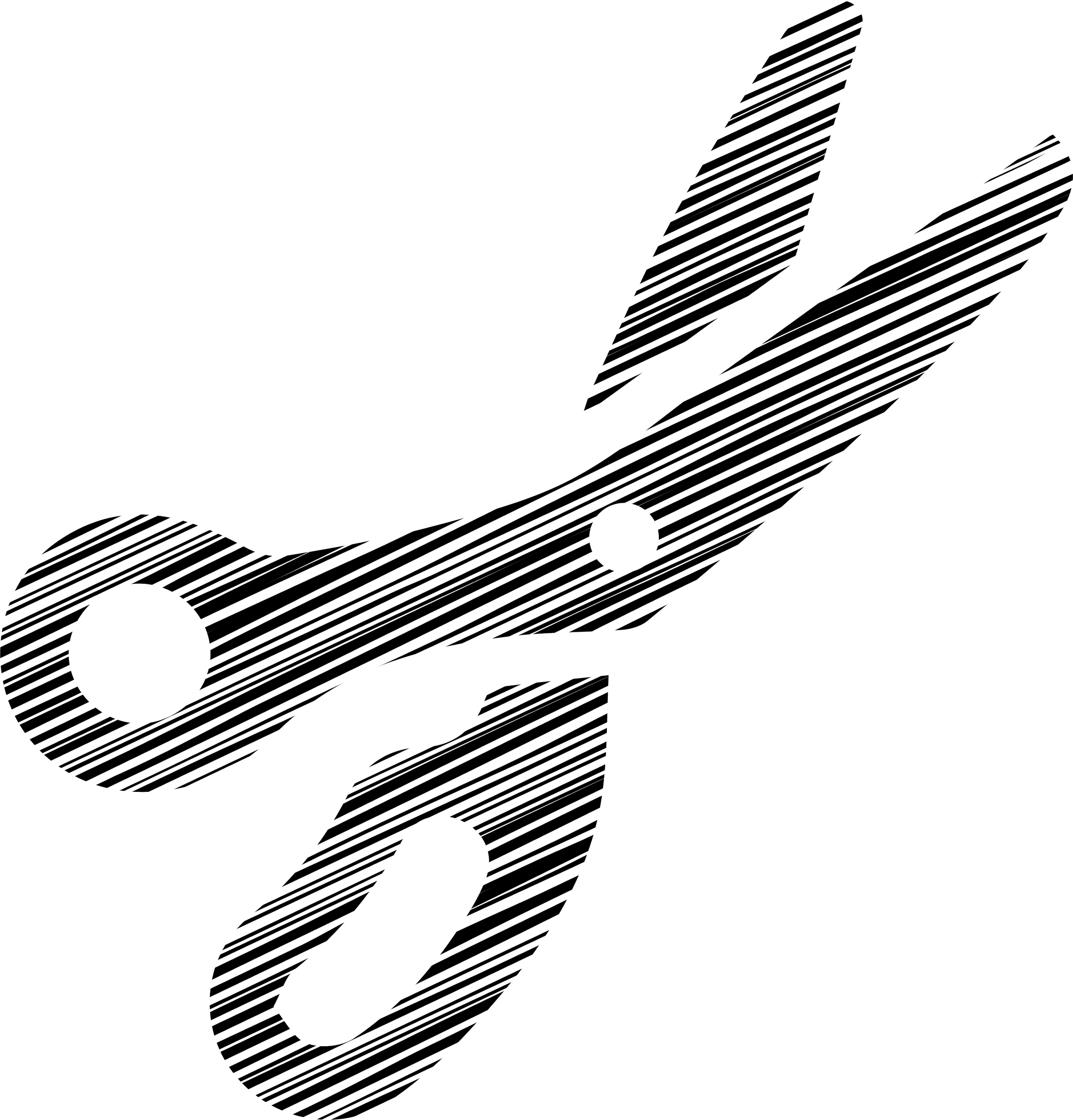Black and white sketch of an open pair of scissors