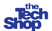 Logo with text 'the Tech Shop' in blue.