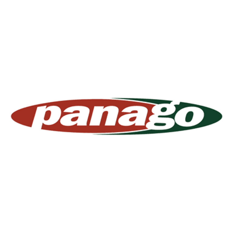 Panago logo with red and green ellipse background