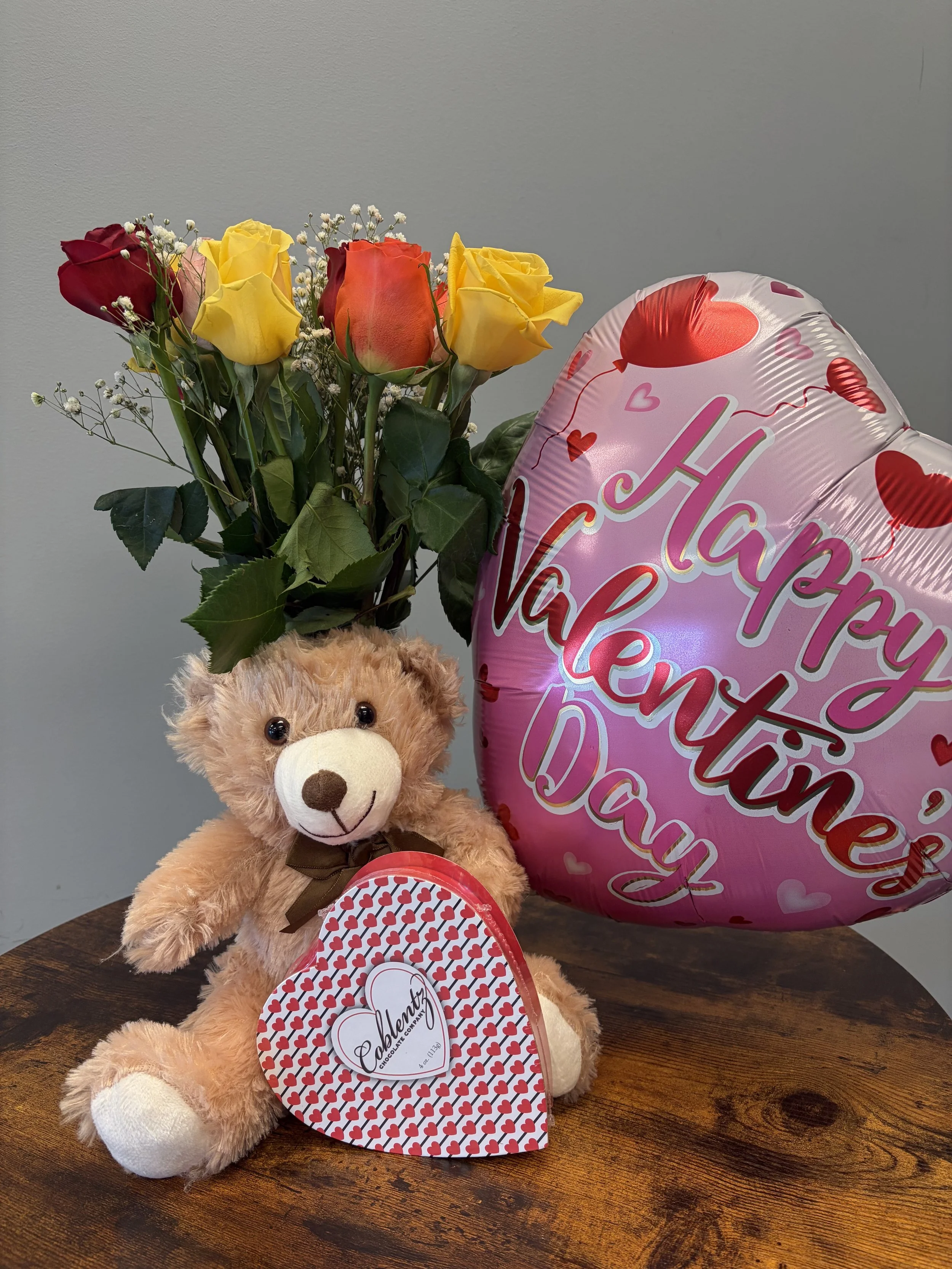 Dozen Rainbow Roses - Small Chocolate - Vase - Balloon
