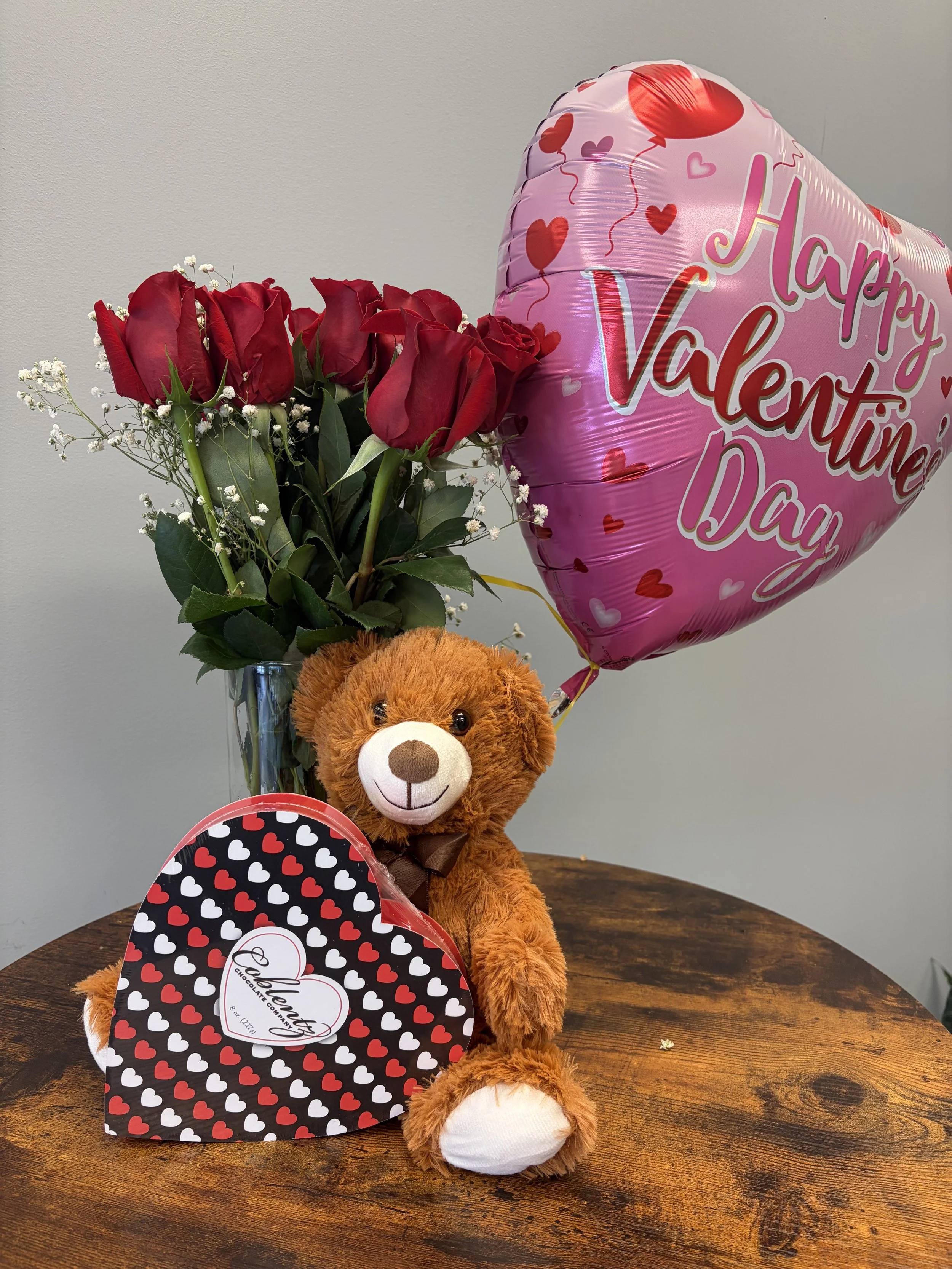 TWO Dozen RED Roses - LARGE Chocolate - Vase - BEAR - Balloon