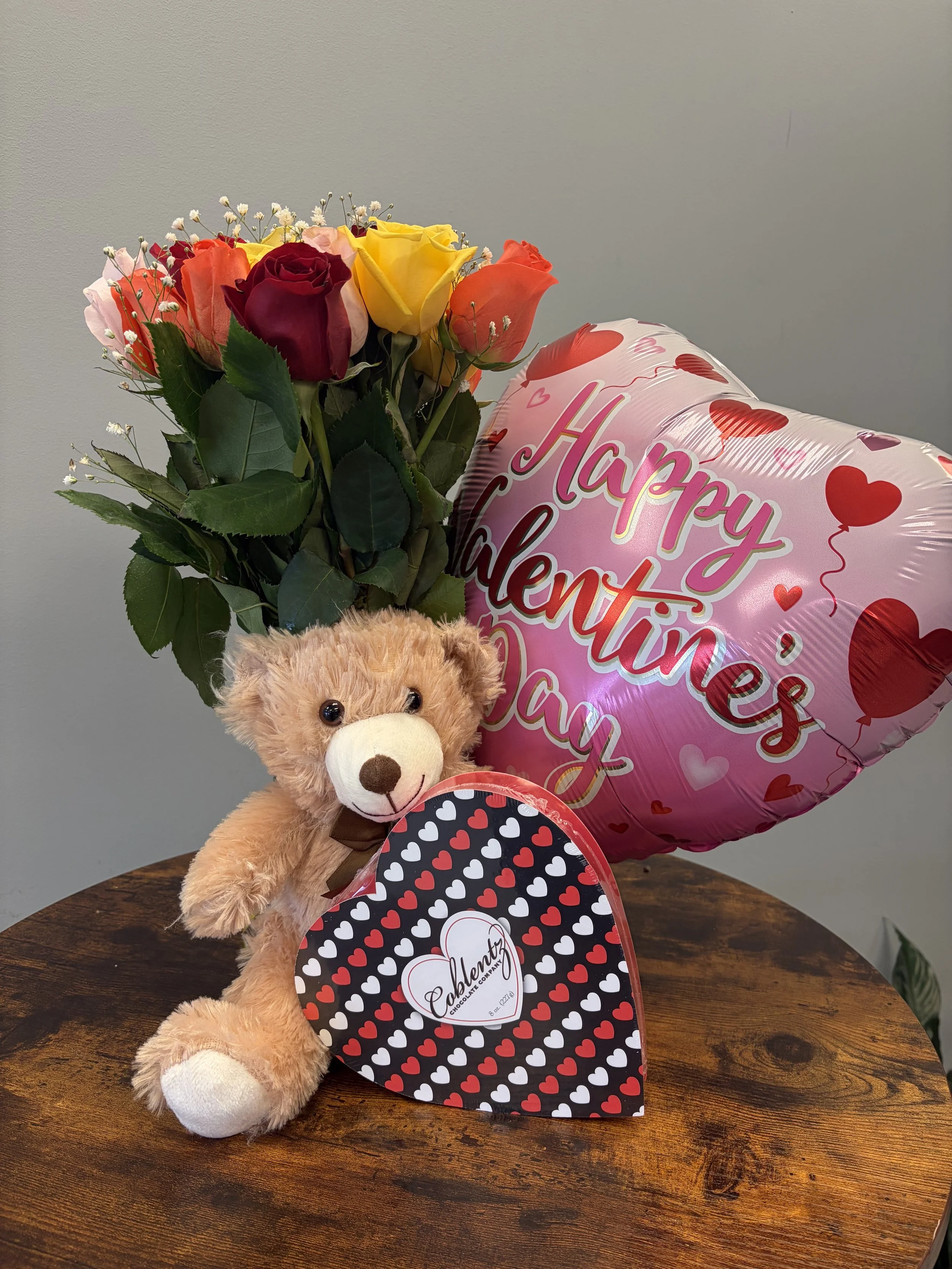 TWO Dozen Rainbow Roses - LARGE Chocolate - Vase - BEAR - Balloon