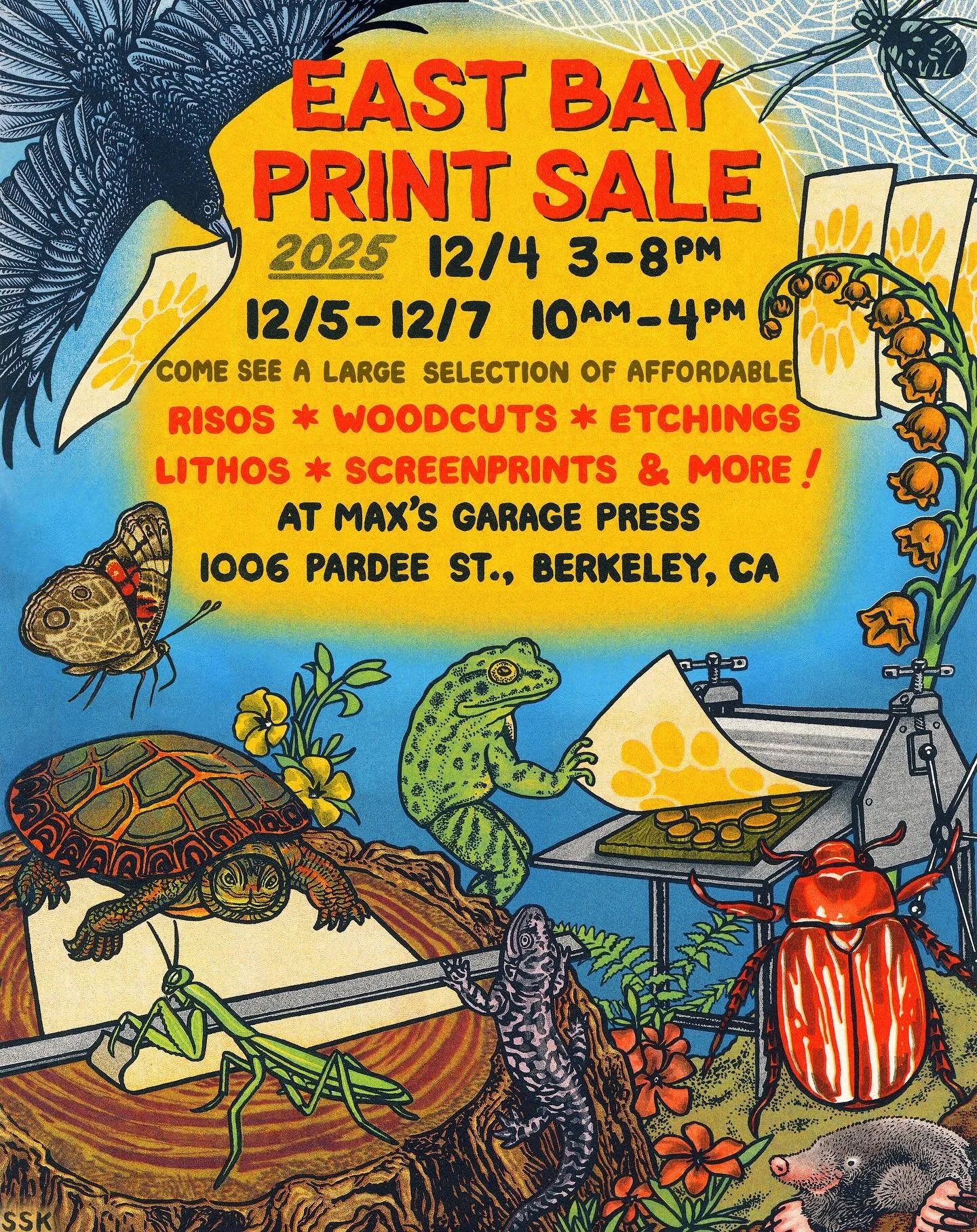 My woodcut prints will be on display and available for purchase along with many other artist&rsquo;s work this coming weekend in Berkeley, California. The East Bay Print Sale is December 4-7, 2025. If you&rsquo;re in the area stop in and feast your e
