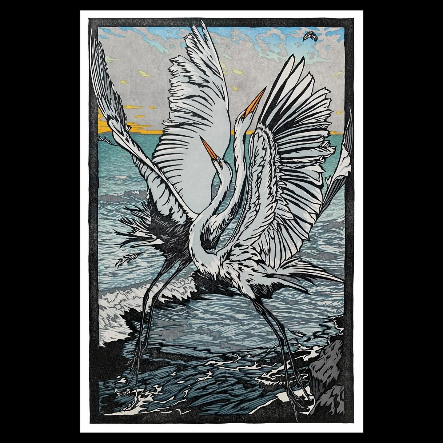 An original woodcut I made, &ldquo;Under the Watch of Egrets&rdquo; for the @wildandscenicfilmfestival poster will be part of the Film Festival and silent auction tonight  supporting the @idahosierraclub at @boiseegyptian.  Come see the films and the