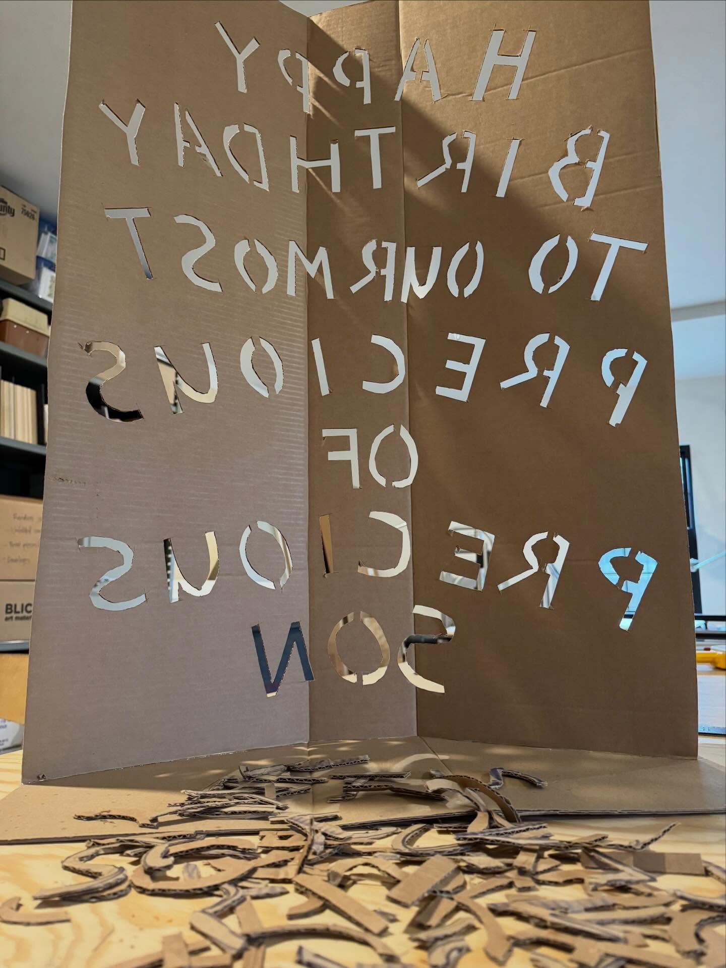 Taking a break from the usual carving text in reverse on a woodblock. Why not cardboard?