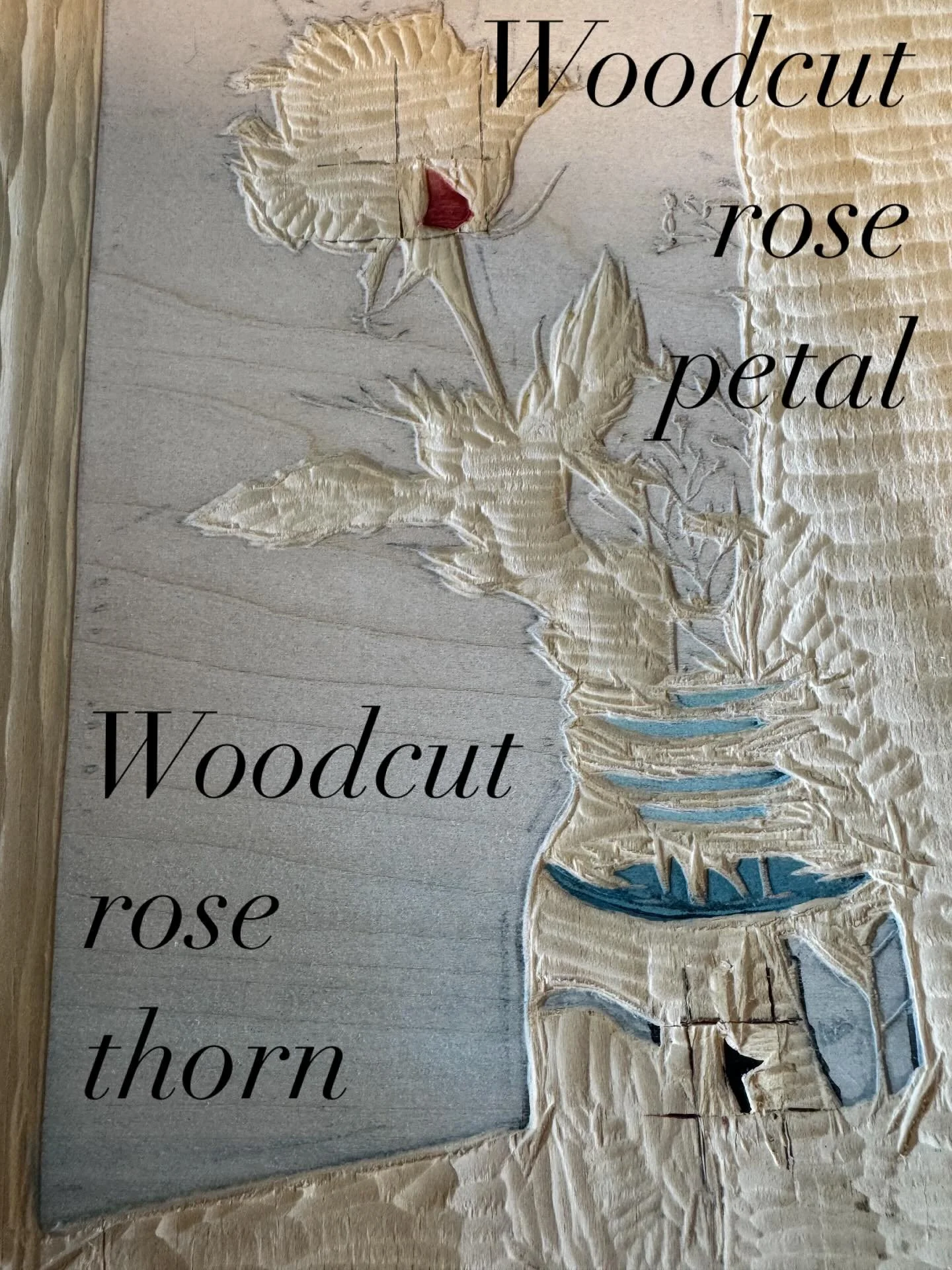 What happens if you make a mistake? What happens if you actually need that tiny petal and that tiny thorn, each complementing the other. Well, just cut out a little section, add some fresh wood, and carve the petal and thorn.