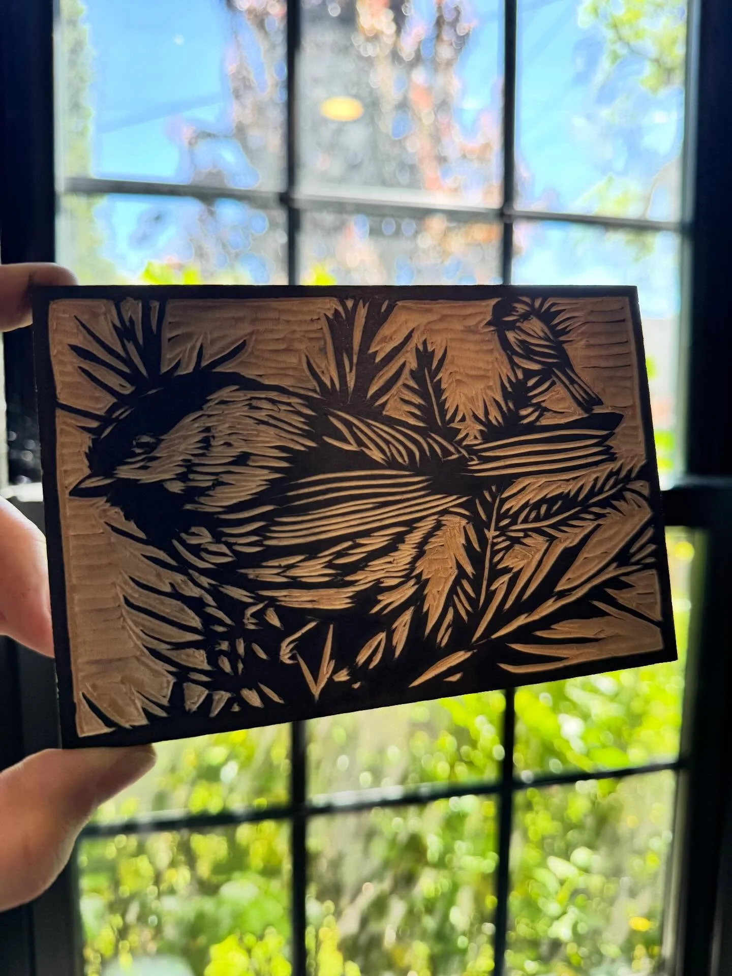 Just a simple little chickadee woodcut to start the day.