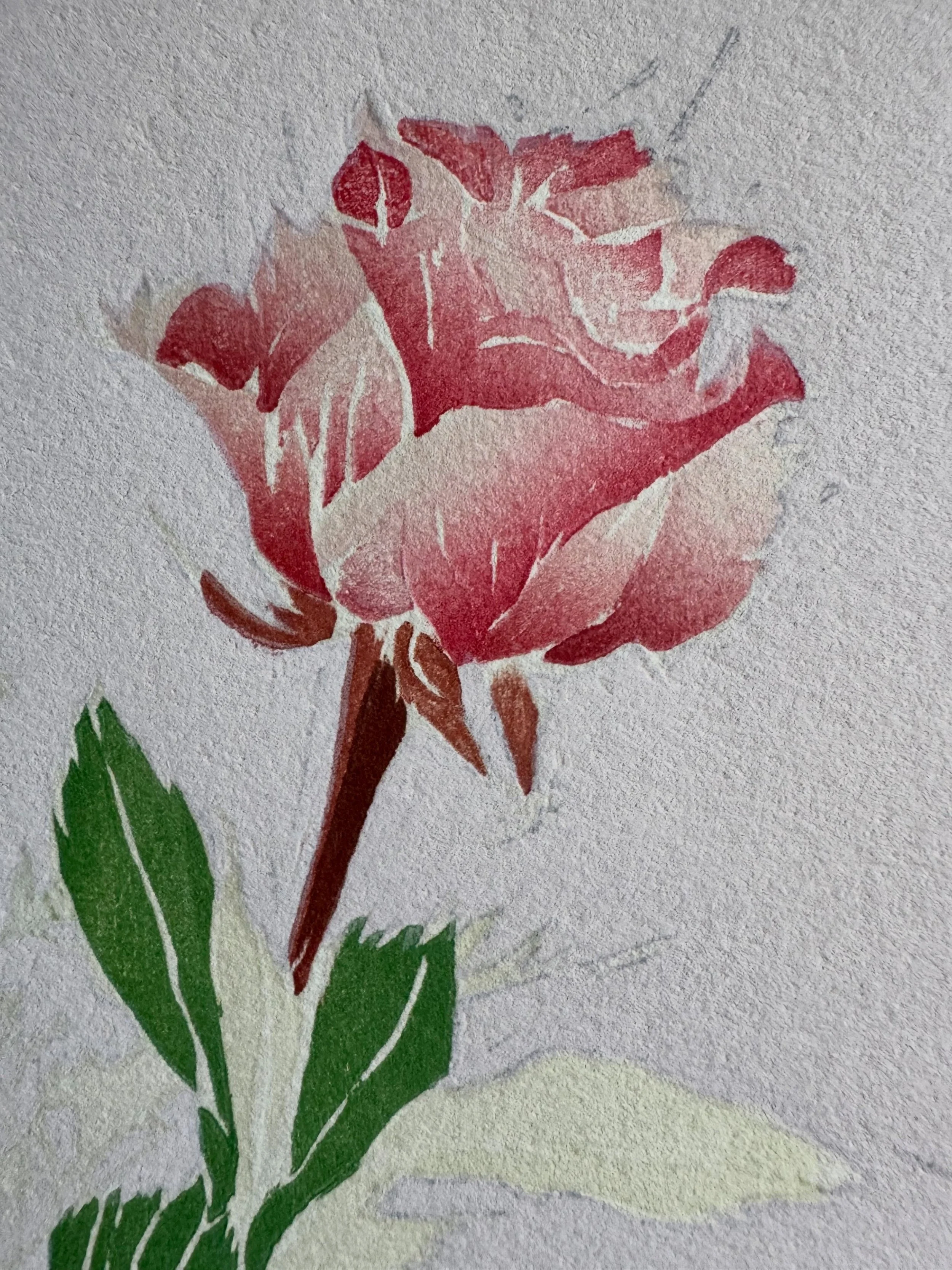 An outtake from my woodcut of a rose. This shows the individual shapes without the containment of the outline. Each petal was printed as an individual gradation.