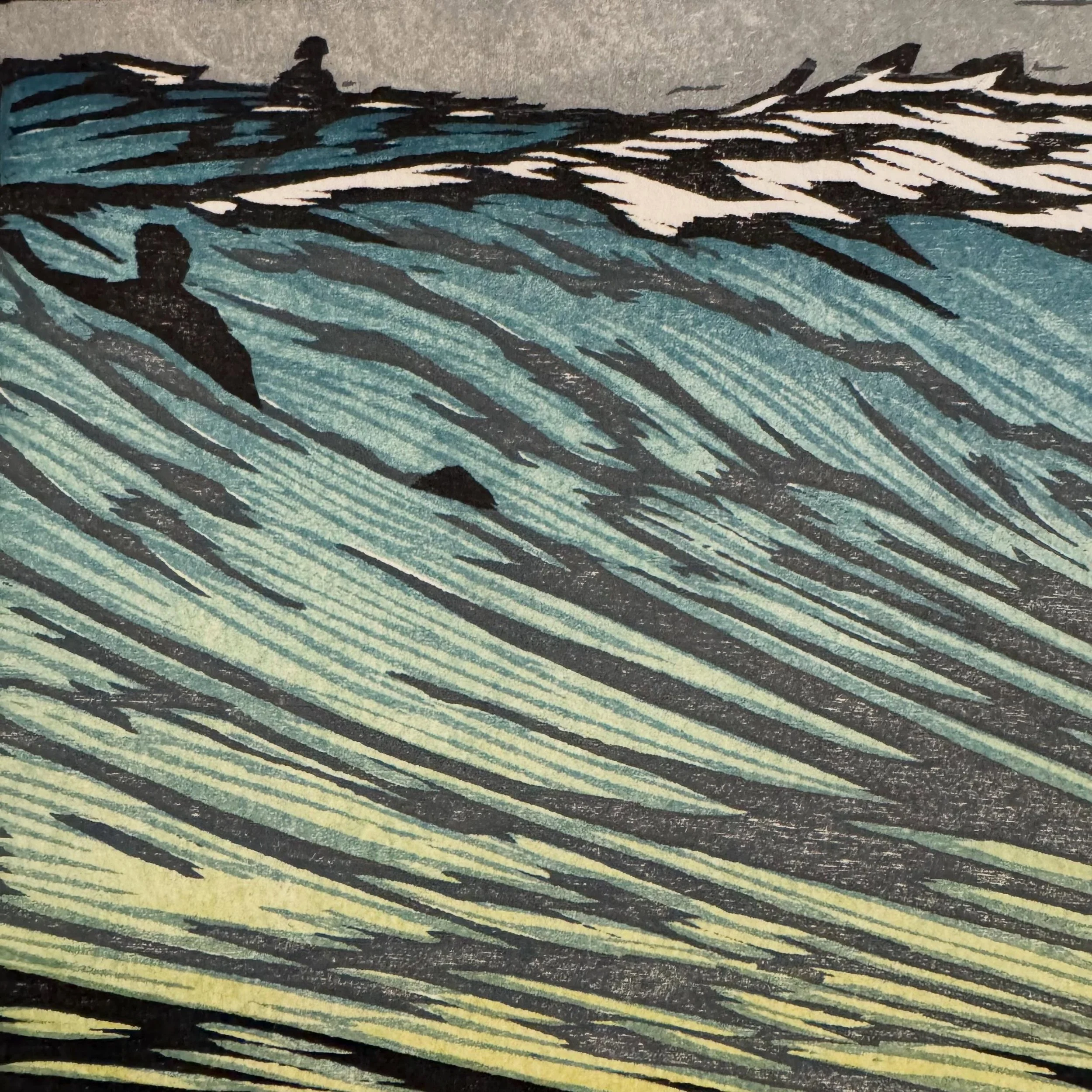 The rising and falling of the water that I tried to capture once in a woodcut