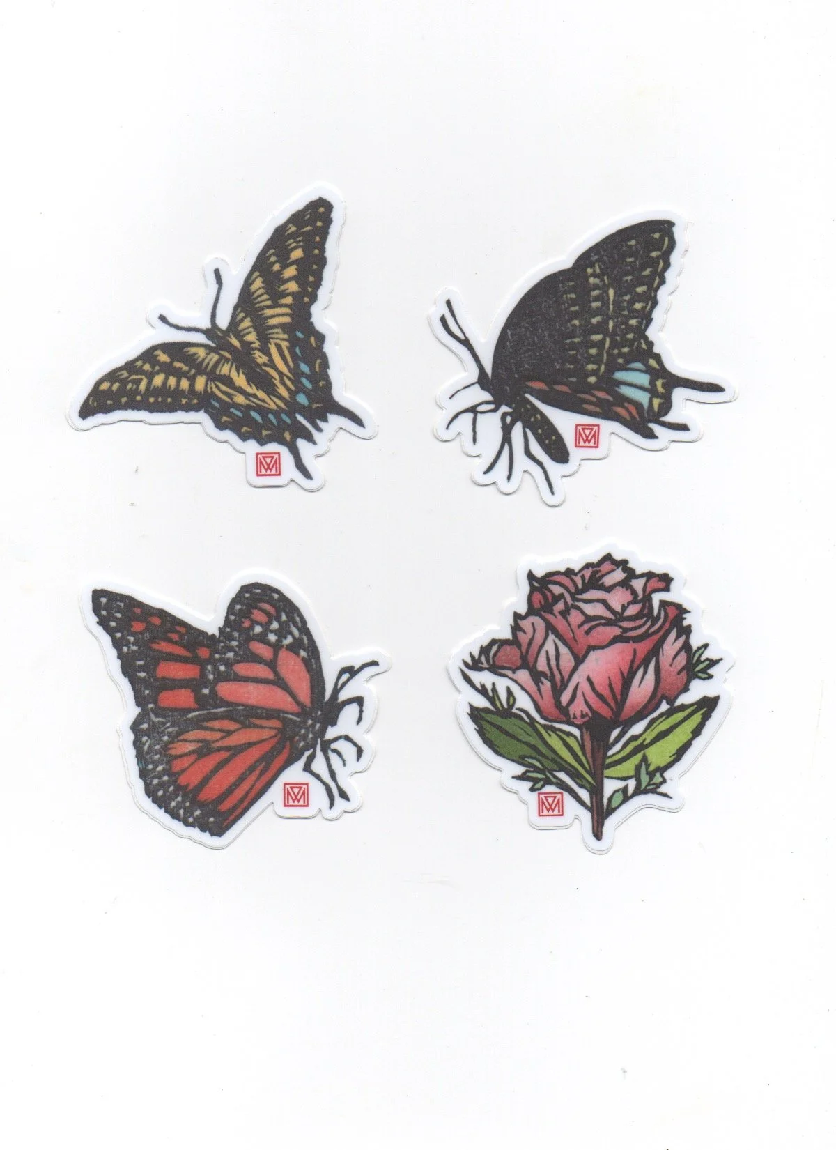 Set of 4 Woodcut Stickers (Set D)