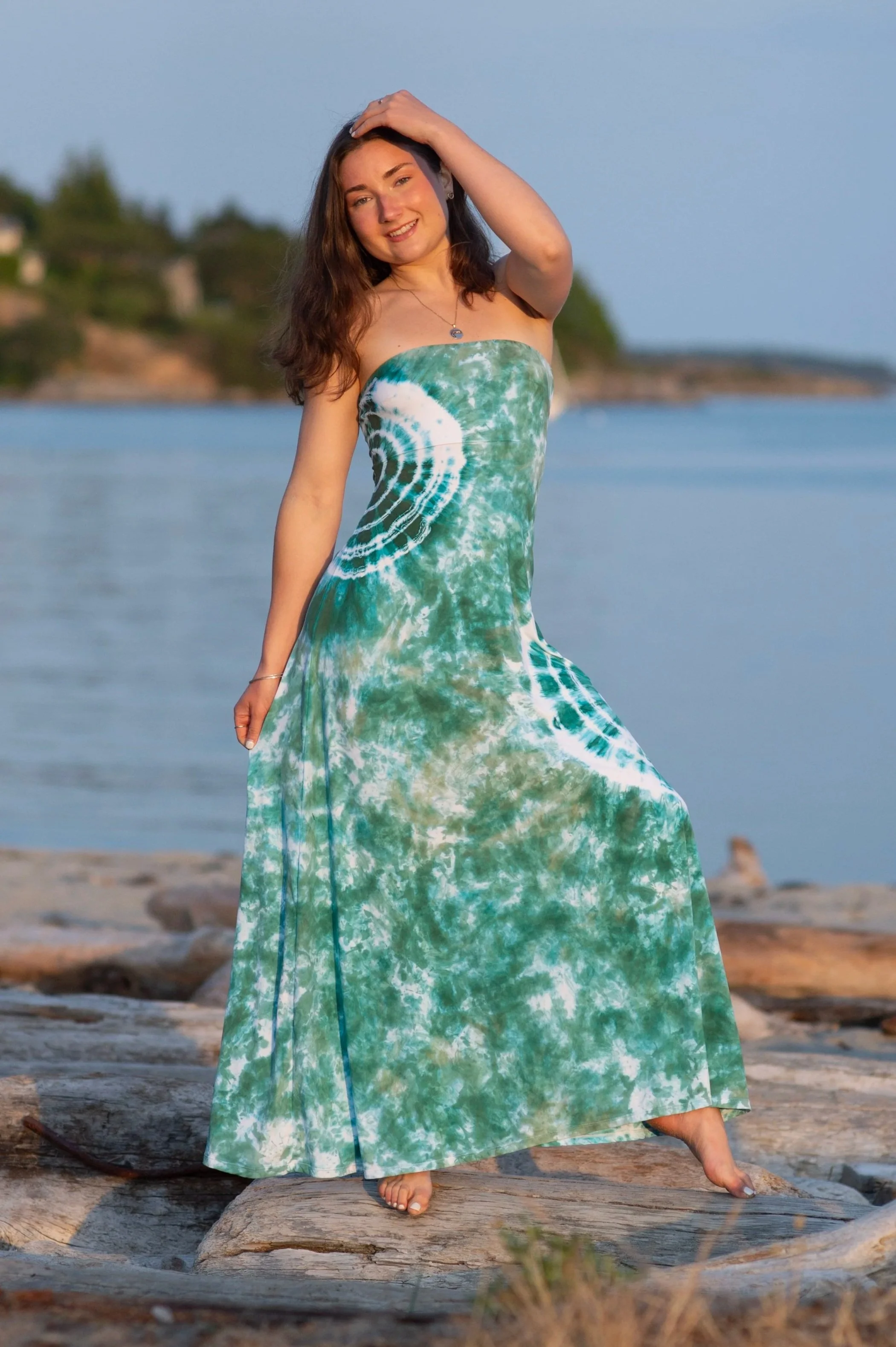 Maíz Largo Tie Dye - verde agua círculos