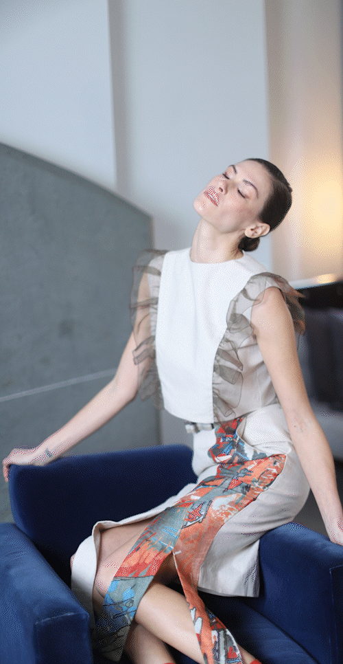 GIF of various model poses wearing a Dreams in an Armoire Adelivia top and Franca skirt.