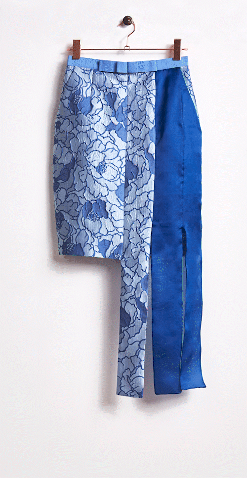 GIF of various Dreams in an Armoire Franca silk skirts on a white background.