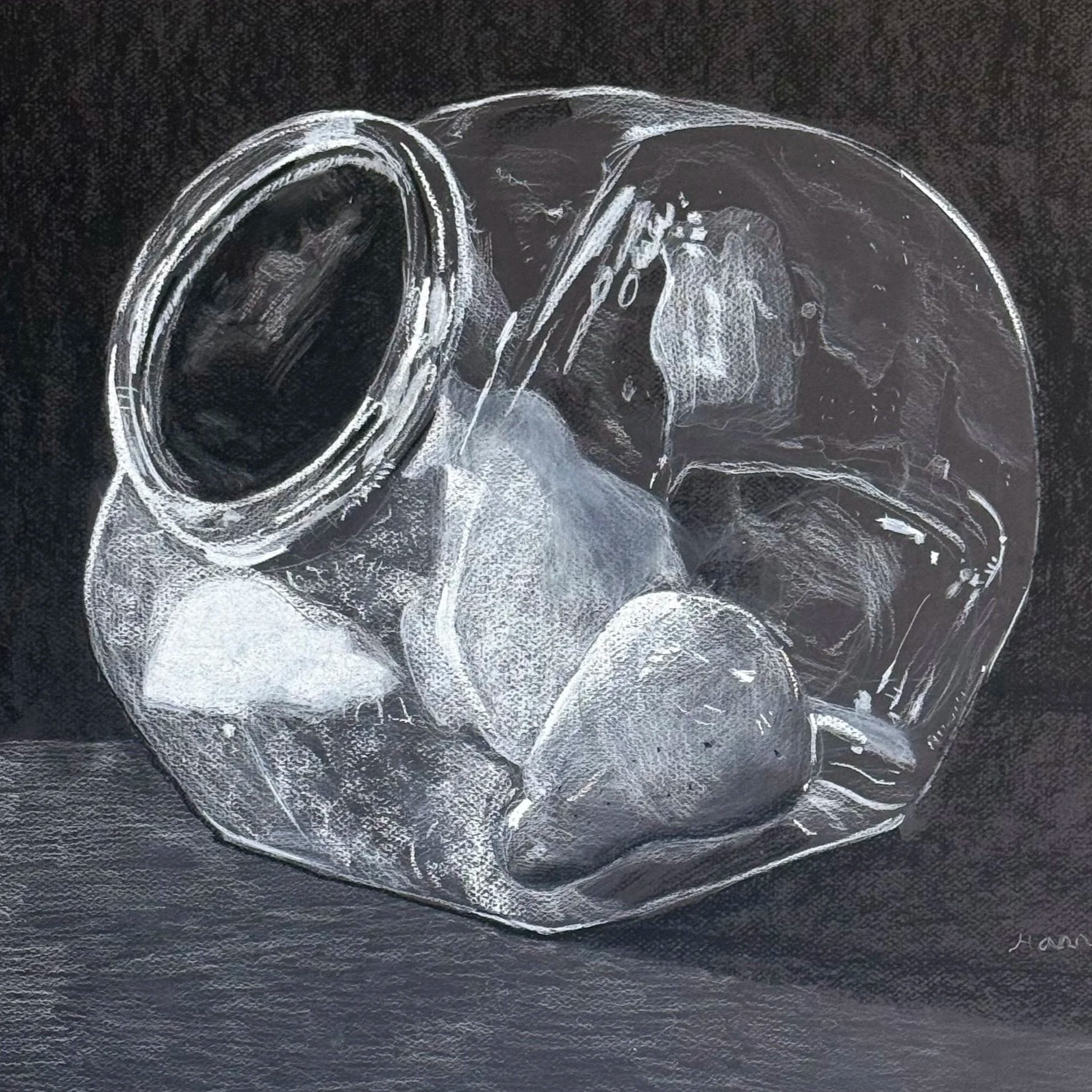 Geometric drawing of an outline square with sections divided by vertical, horizontal, and half circle lines.