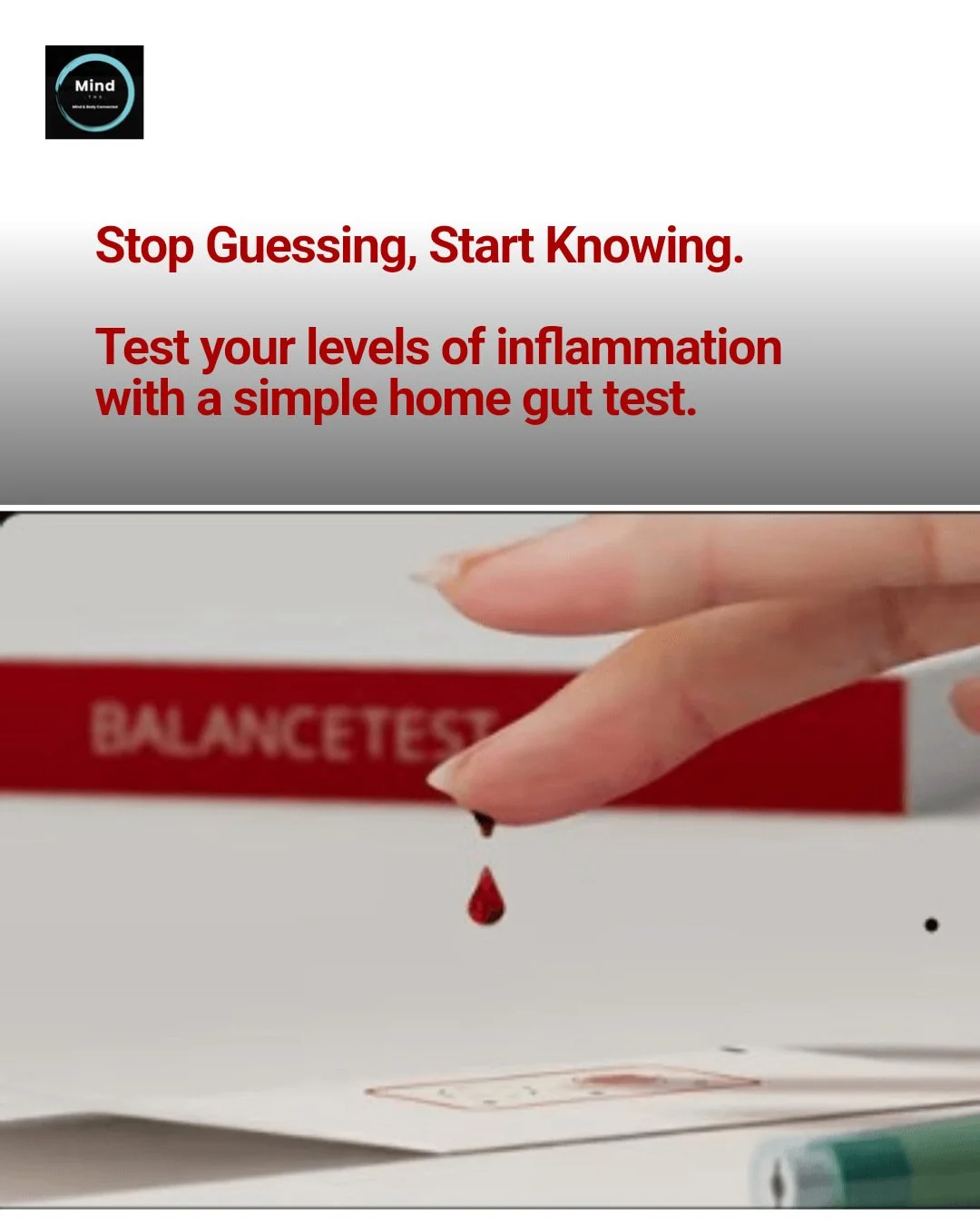 Stop Guessing, Start Knowing. 🩸 What if a tiny pinch of blood could explain your low energy, brain fog, or digestive discomfort?
 
With a simple at-home kit that gives you a clear picture of your Gut-Metabolic Balance. It goes beyond guesswork to sh