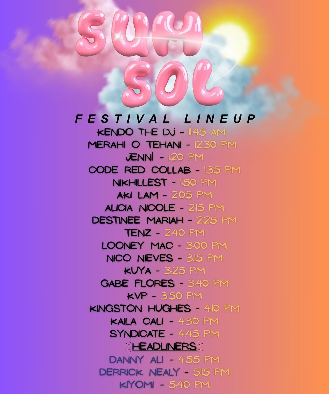 ☀️✨ The SUMSOL Festival is BACK, Bay Area! ✨☀️
Catch the vibes and don&rsquo;t miss a single beat &mdash; we&rsquo;re bringing the heat with an all-star lineup of artists reppin&rsquo; the Bay and beyond 🎶🌸 From Kendo The DJ to KIYOMI, it&rsquo;s a