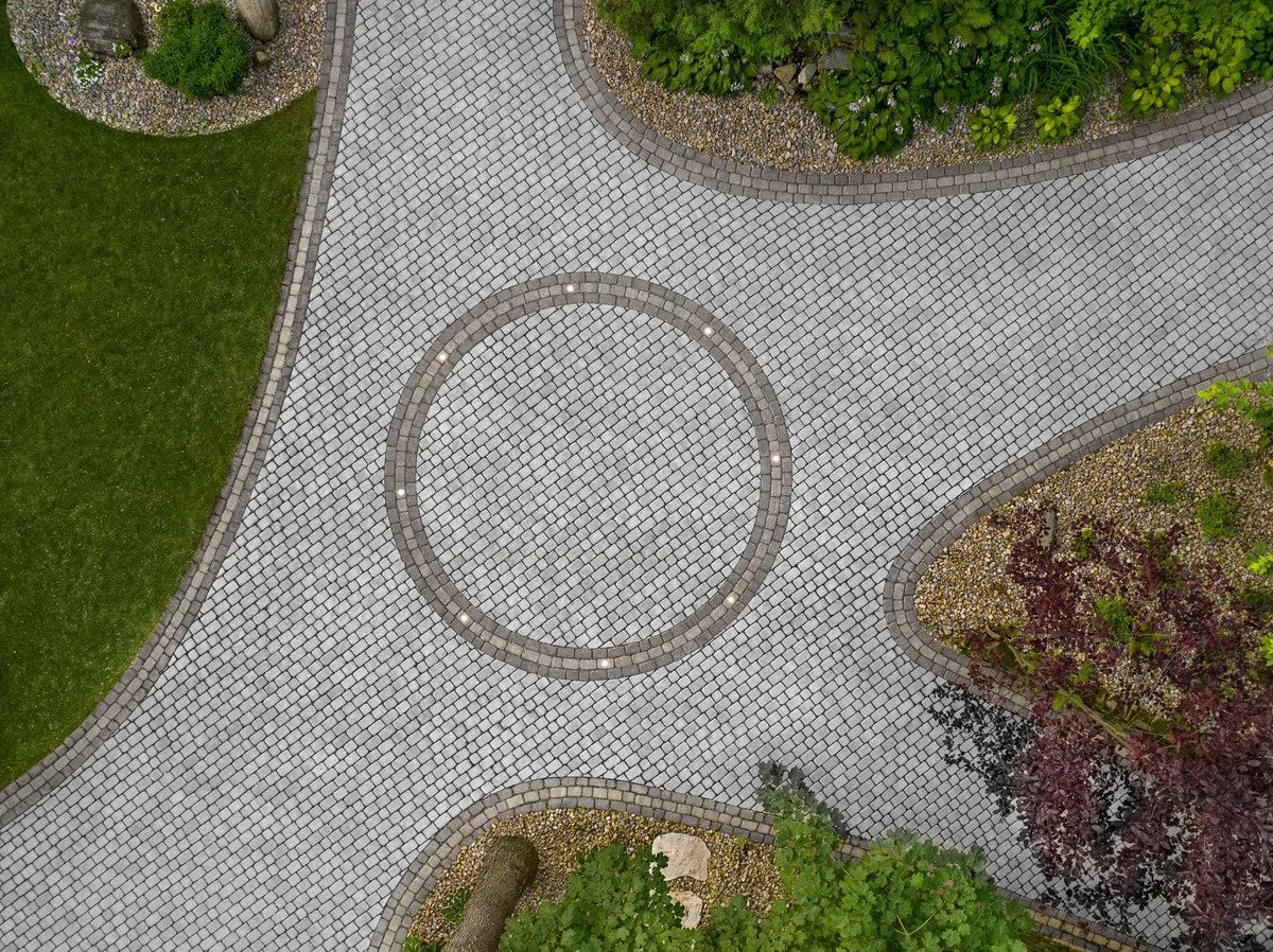 Overview of luxury driveway.