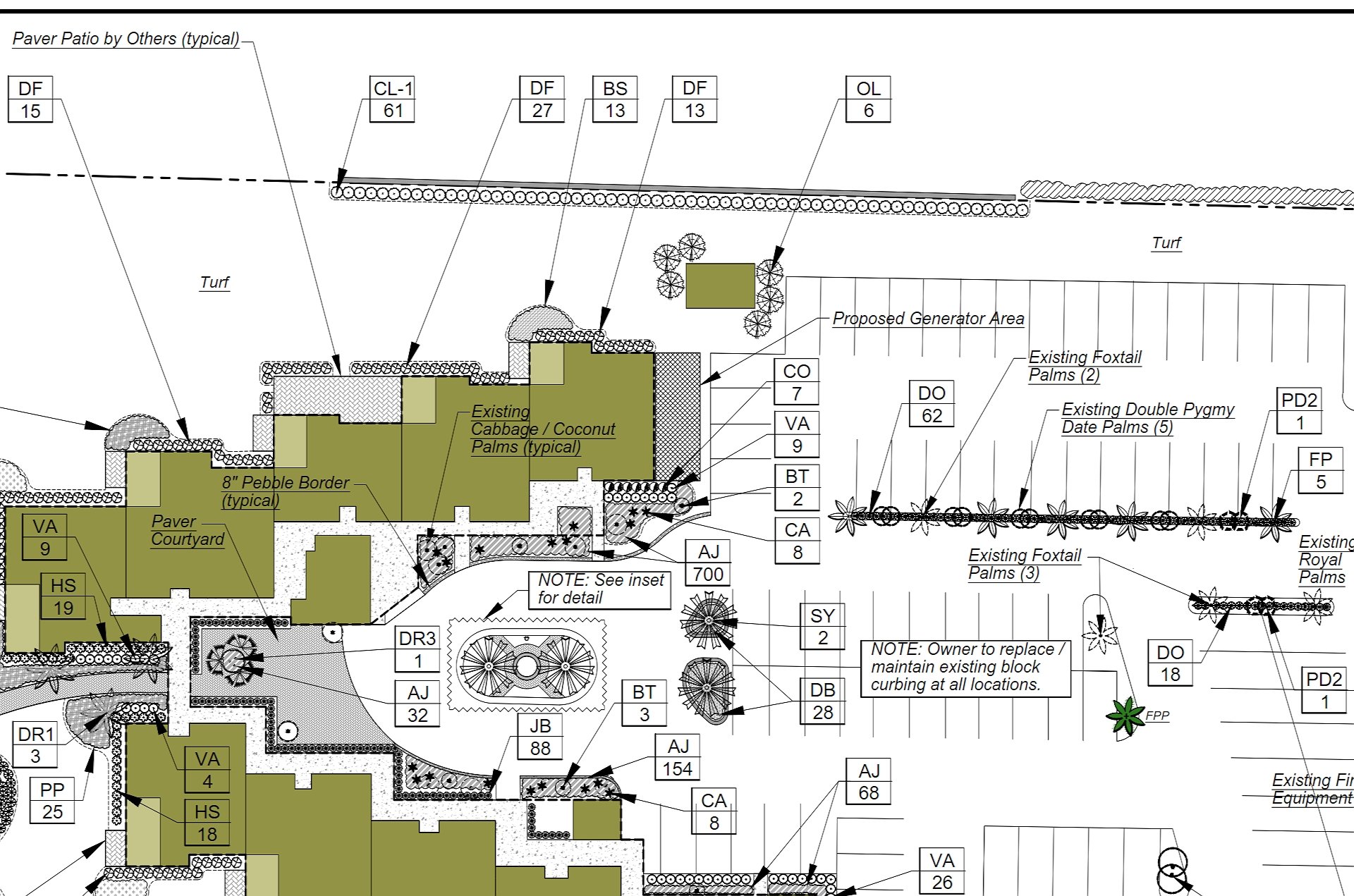 Landscape architectural plan for Fort Myers Beach community featuring median replanting, irrigation zones, and coordinated coastal hardscape design.