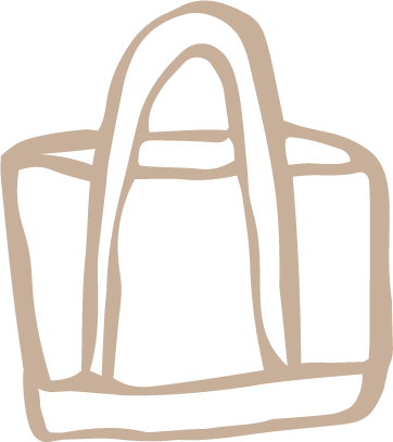 Line drawing of a shopping tote bag.
