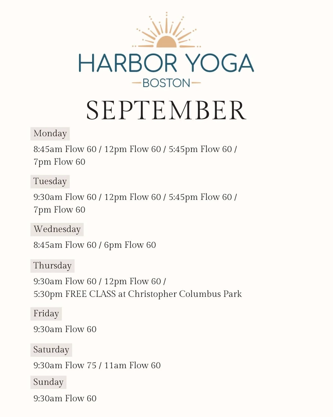 ✨SEPTEMBER✨ it&rsquo;s here! Book your class now at www.harboryogaboston.com 🧘&zwj;♂️