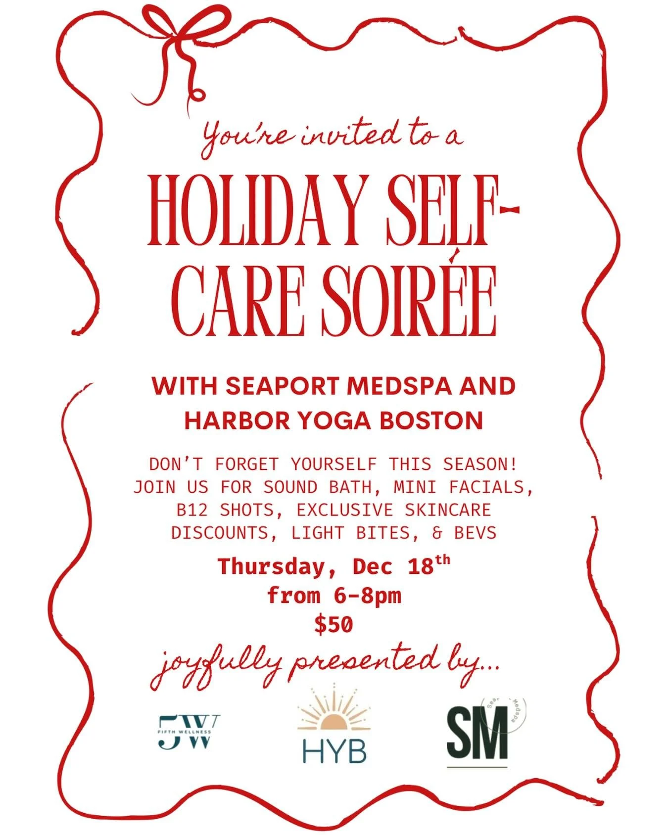 ✨HOLIDAY SELF-CARE SOIR&Eacute;E✨

Thursday, December 18th from 6-8pm

Join @harboryogaboston  @seaportmedspa and @fifthwellness featuring a sound bath from @tidetripperyoga for an evening of wellness! Don&rsquo;t forget yourself this season, and joi