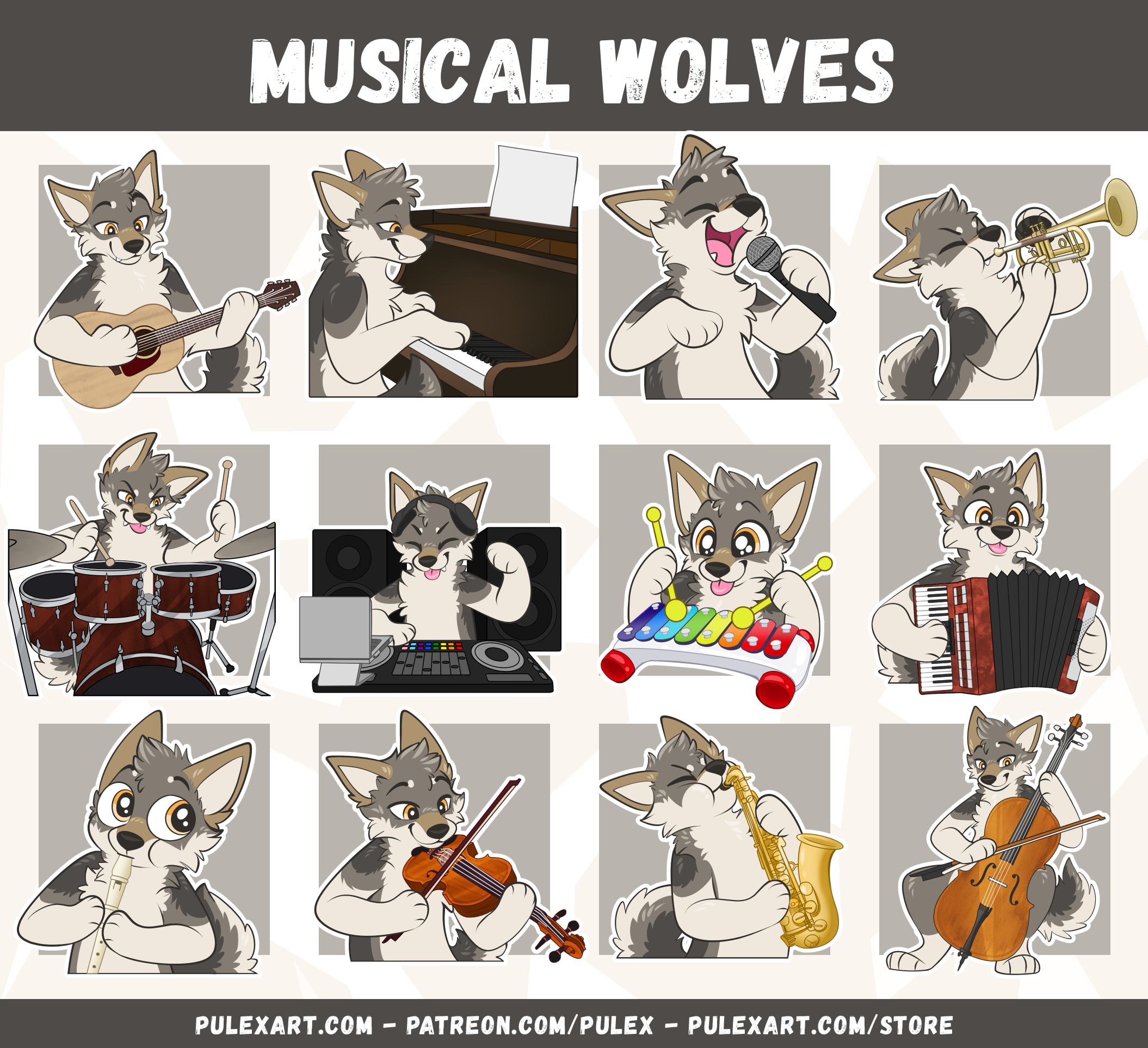 Musical Wolves Sticker Bases
