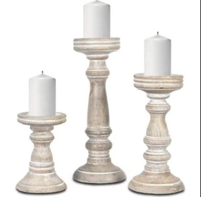 Beige Pillar Candle Holders-Set of 3