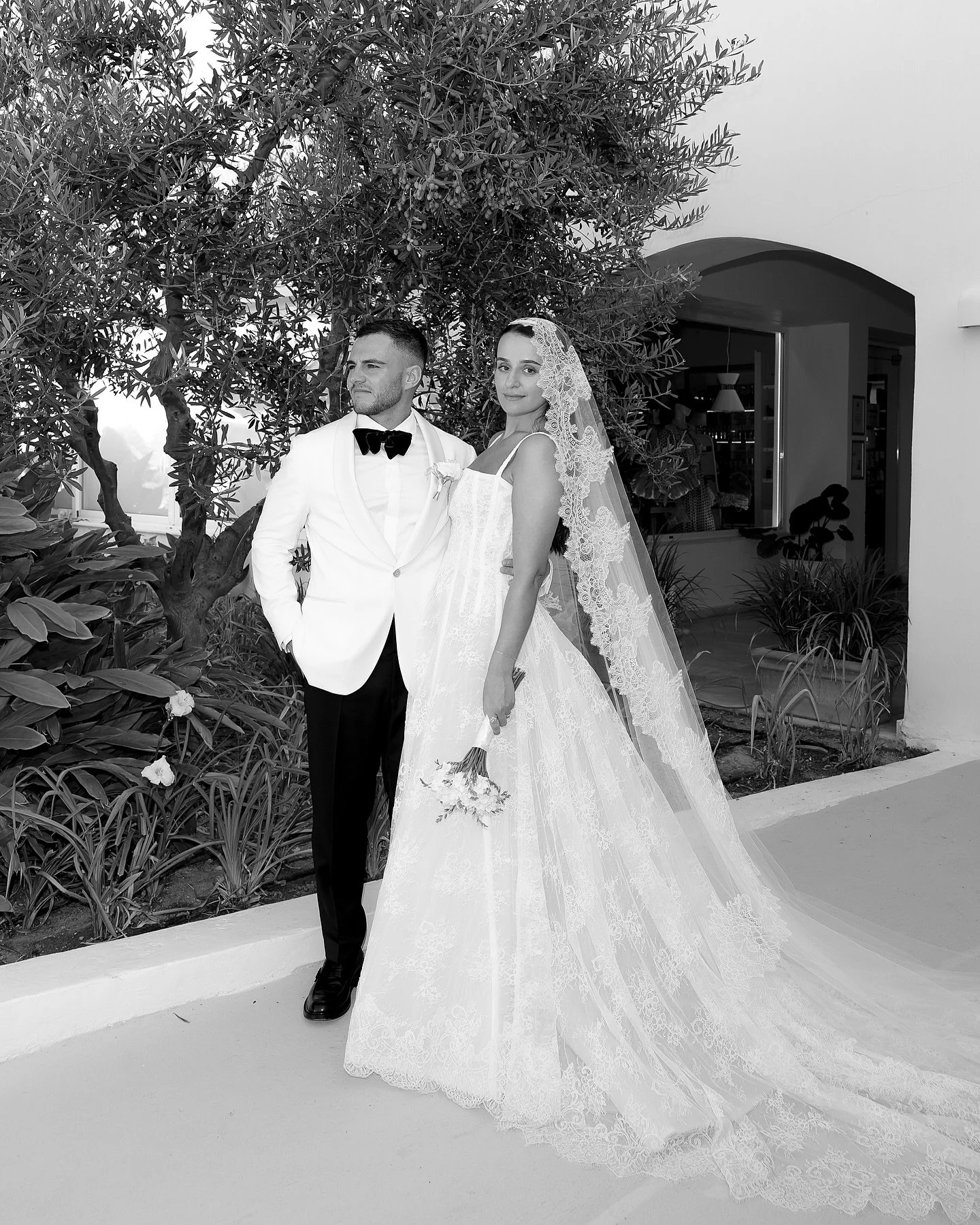 Beautiful @elenikallas in custom @maellebride &amp; @jordandiluzio celebrate their destination wedding in the heart of Crete; Greece with their nearest loved ones from Australia🤍