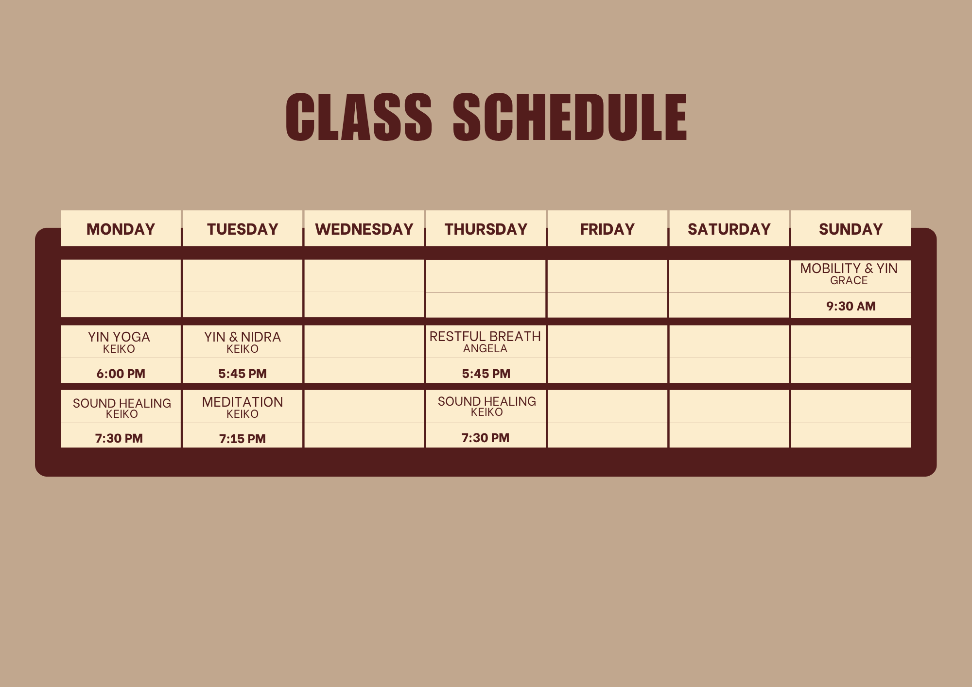 Class timetable