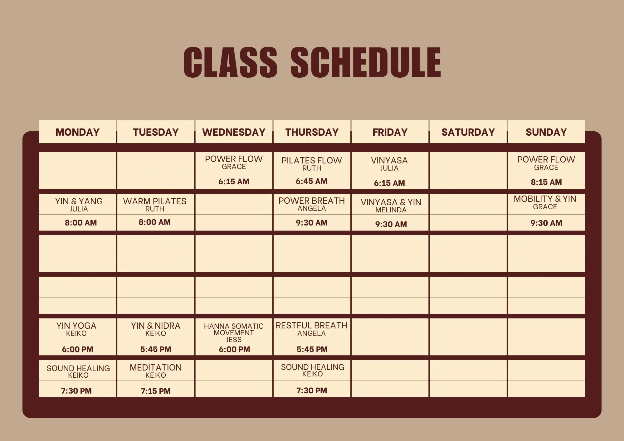 CLASS TIMETABLE
