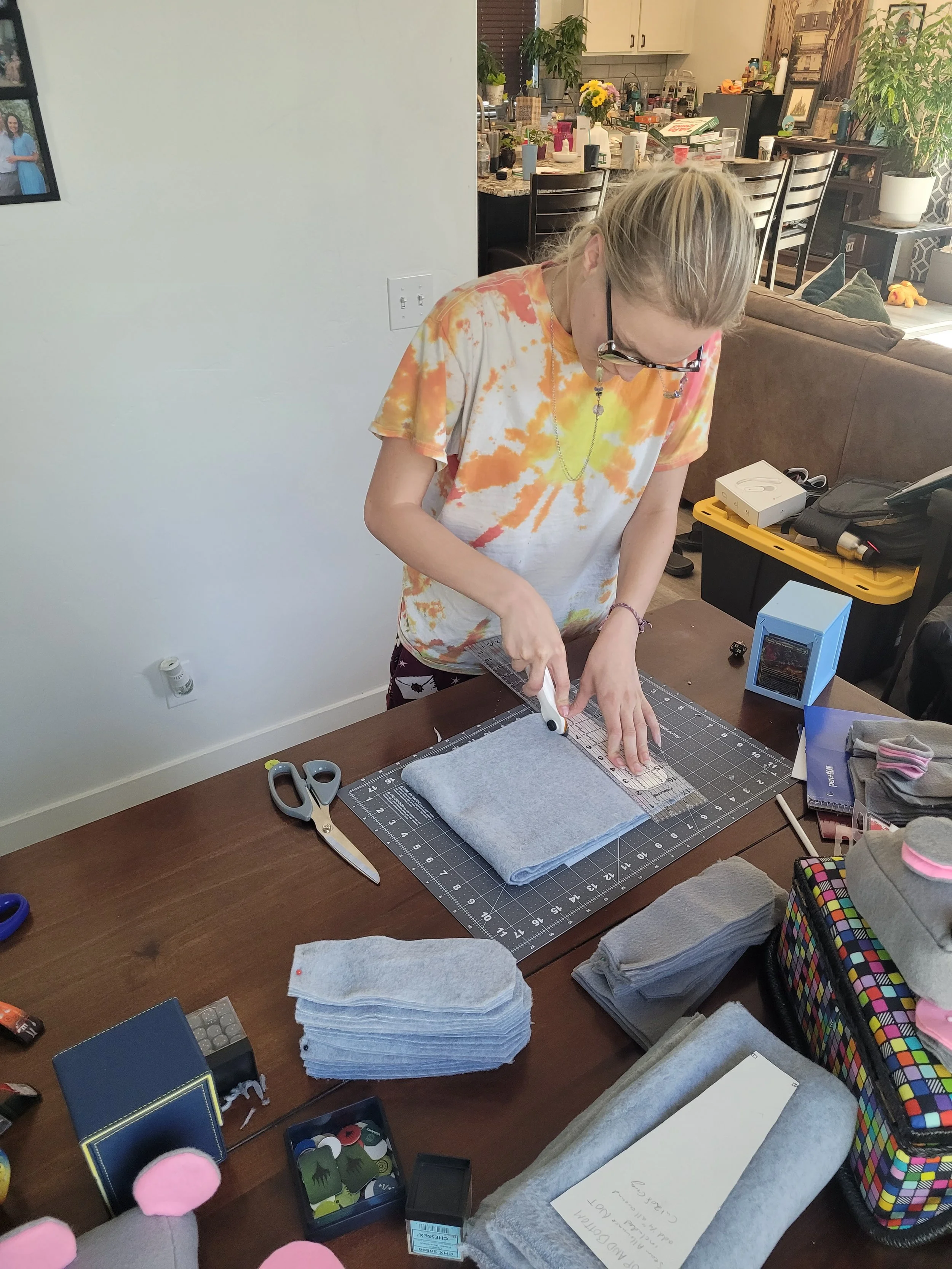 Cutting out pieces for the rat bodies