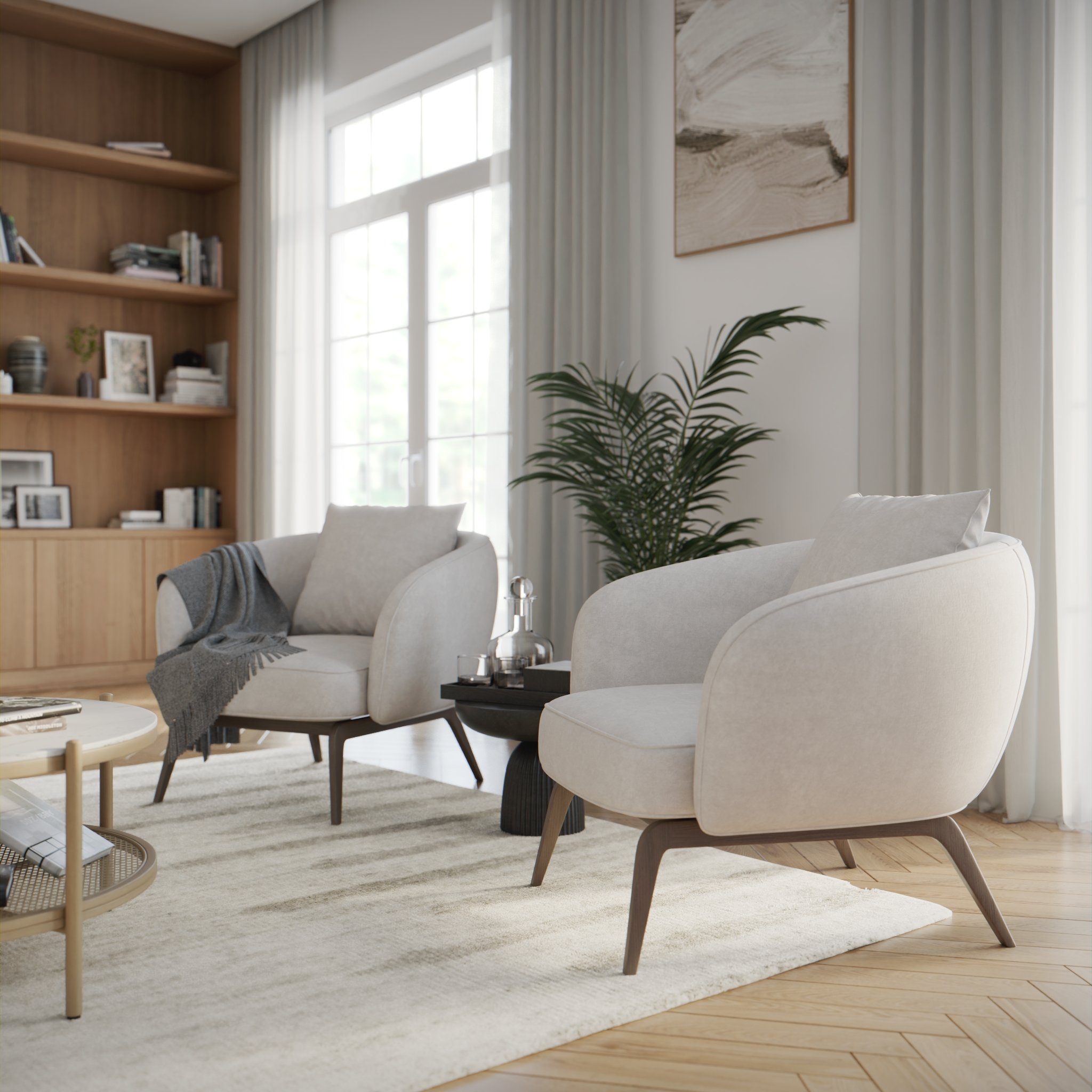 View of the two arm chairs on the right