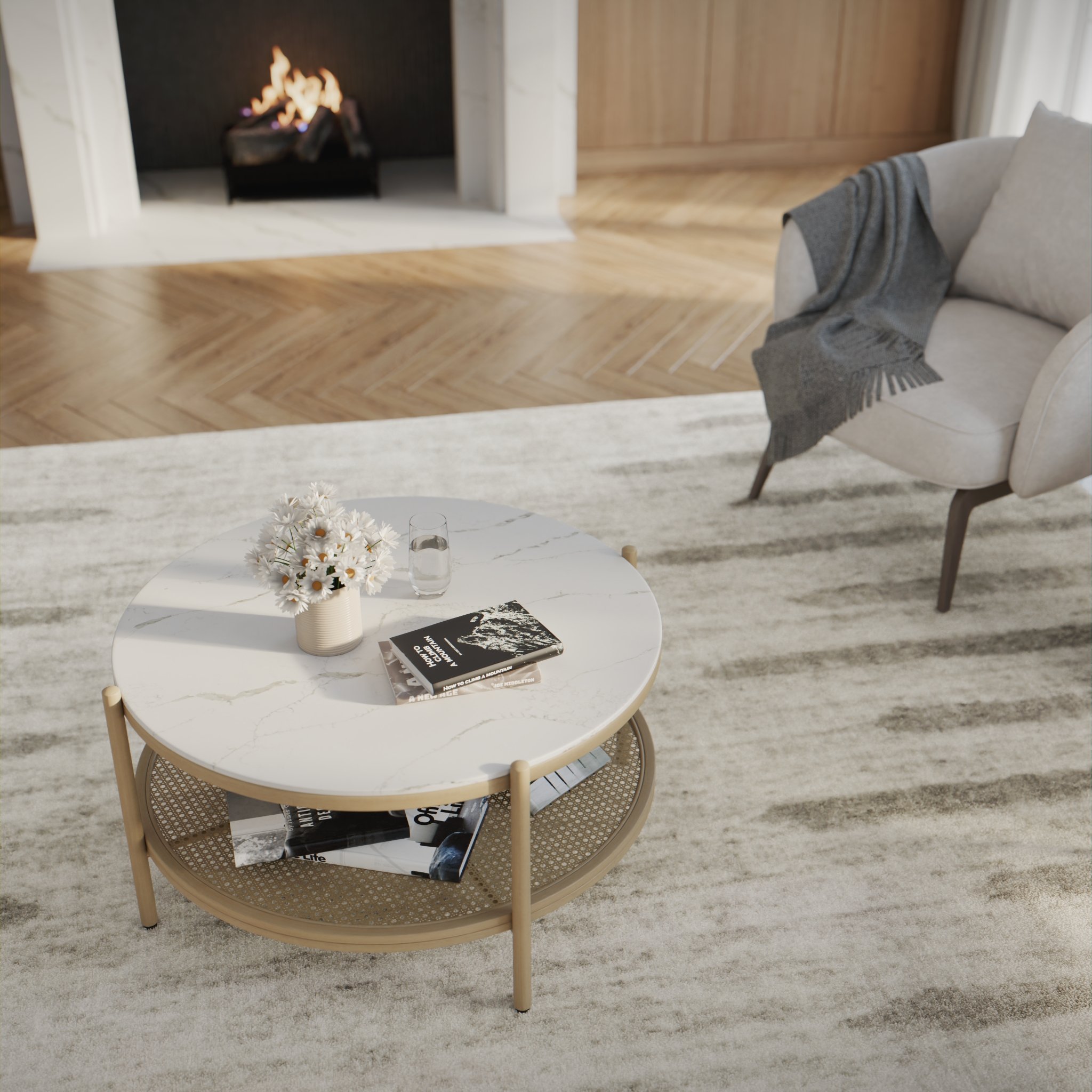 top-down view showing the coffee table