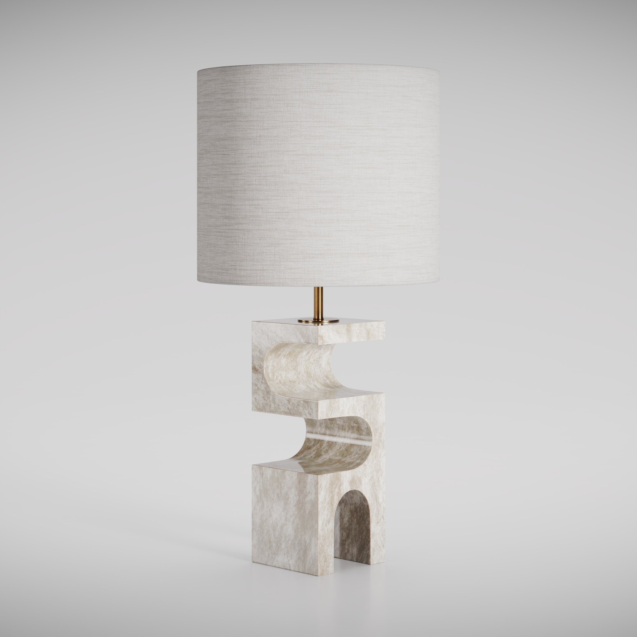 view of a modern type of table lamp, with a fabric shade.