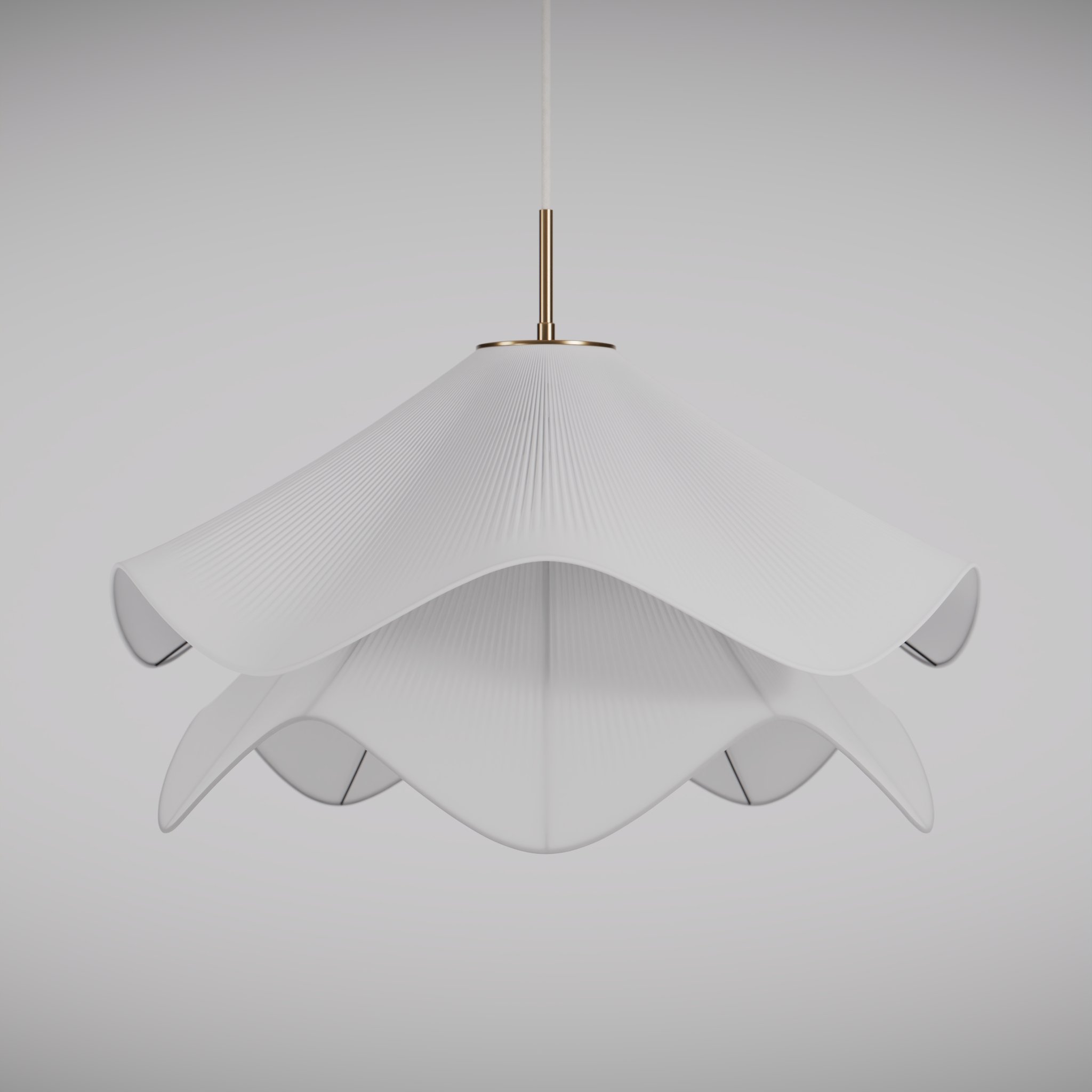 frontal view of the same modern design ceiling lamp in a white studio environment